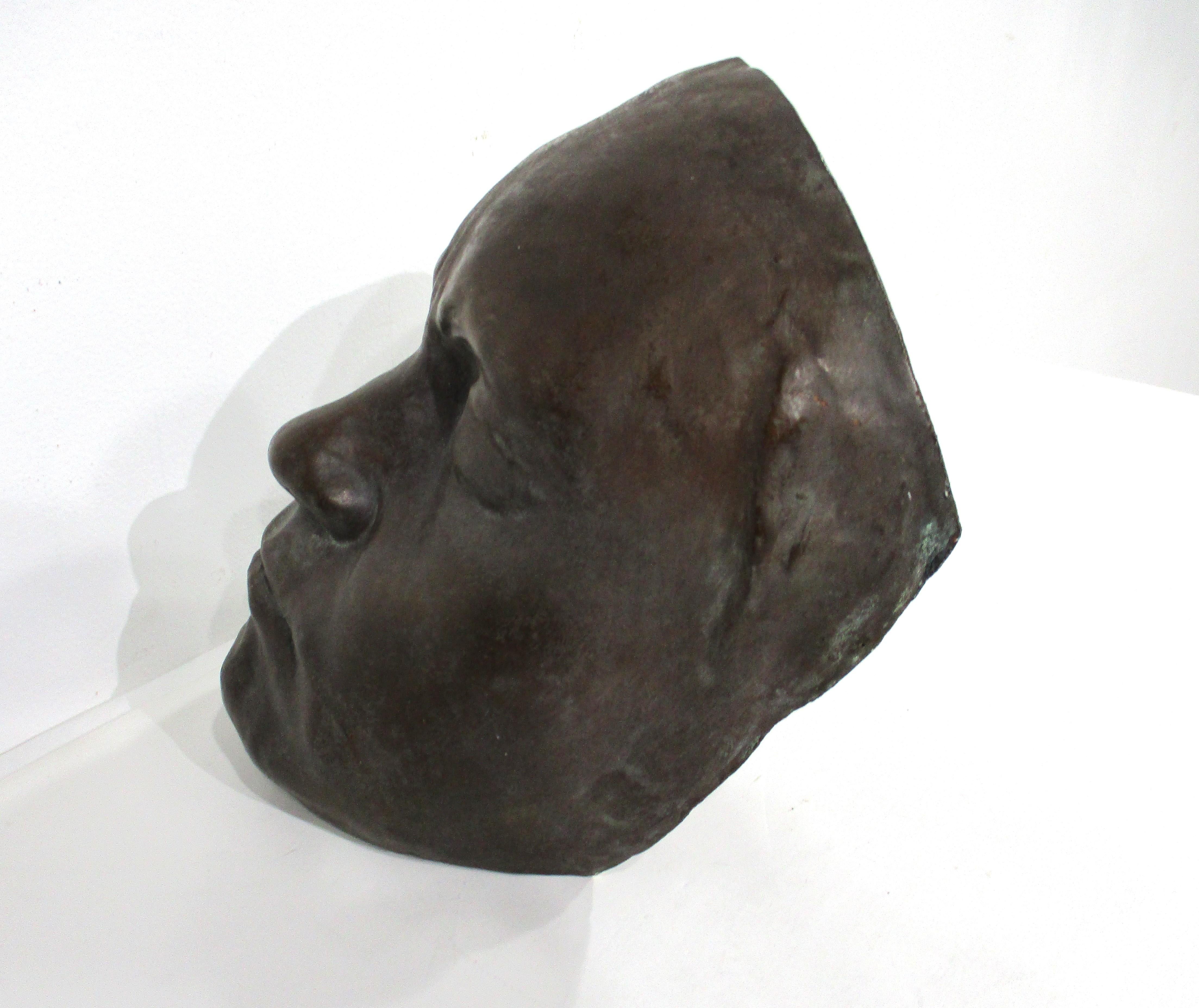 American Mid Century Bronze Styled Cast Plaster Male Mask  For Sale