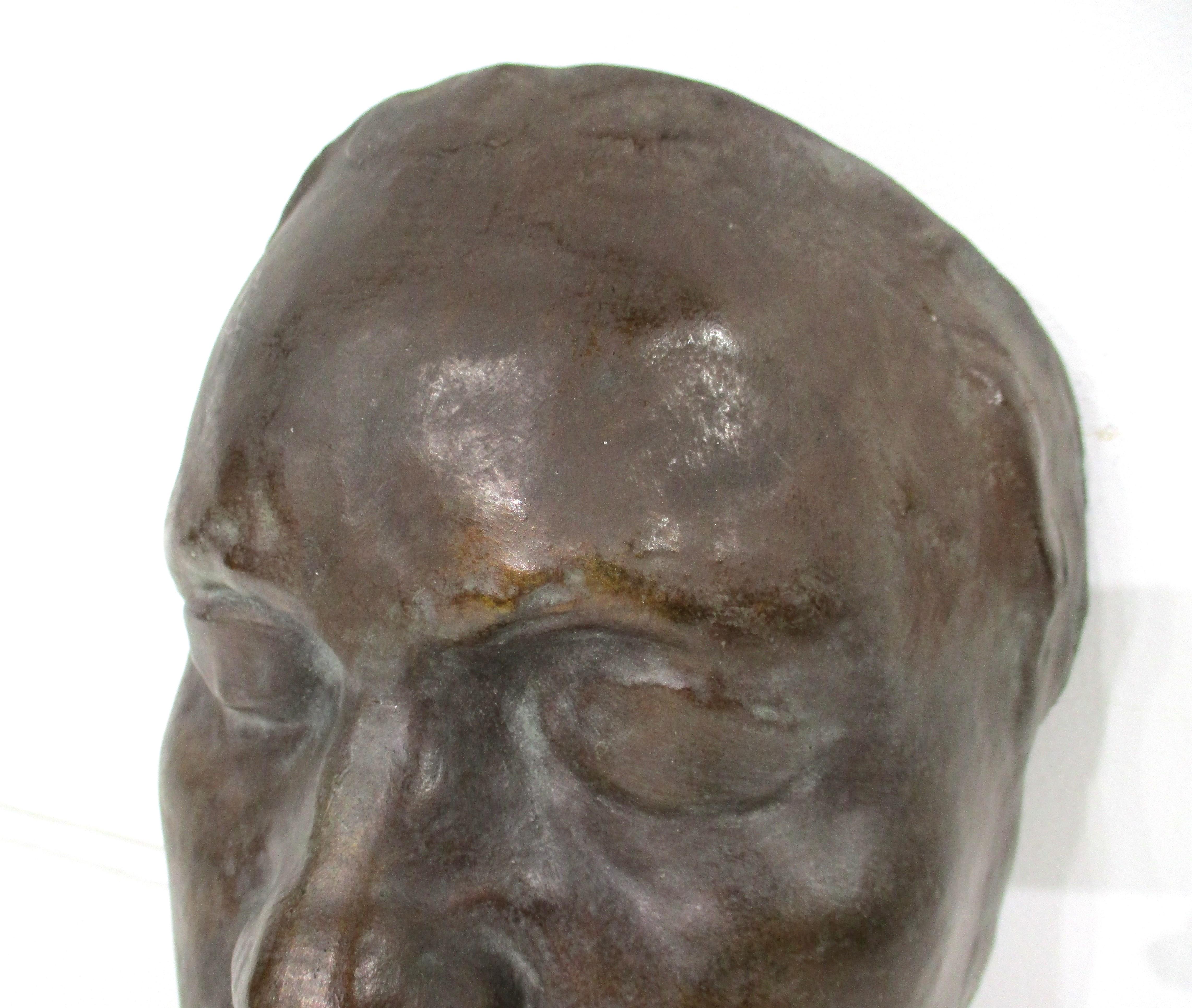 Mid Century Bronze Styled Cast Plaster Male Mask  For Sale 1