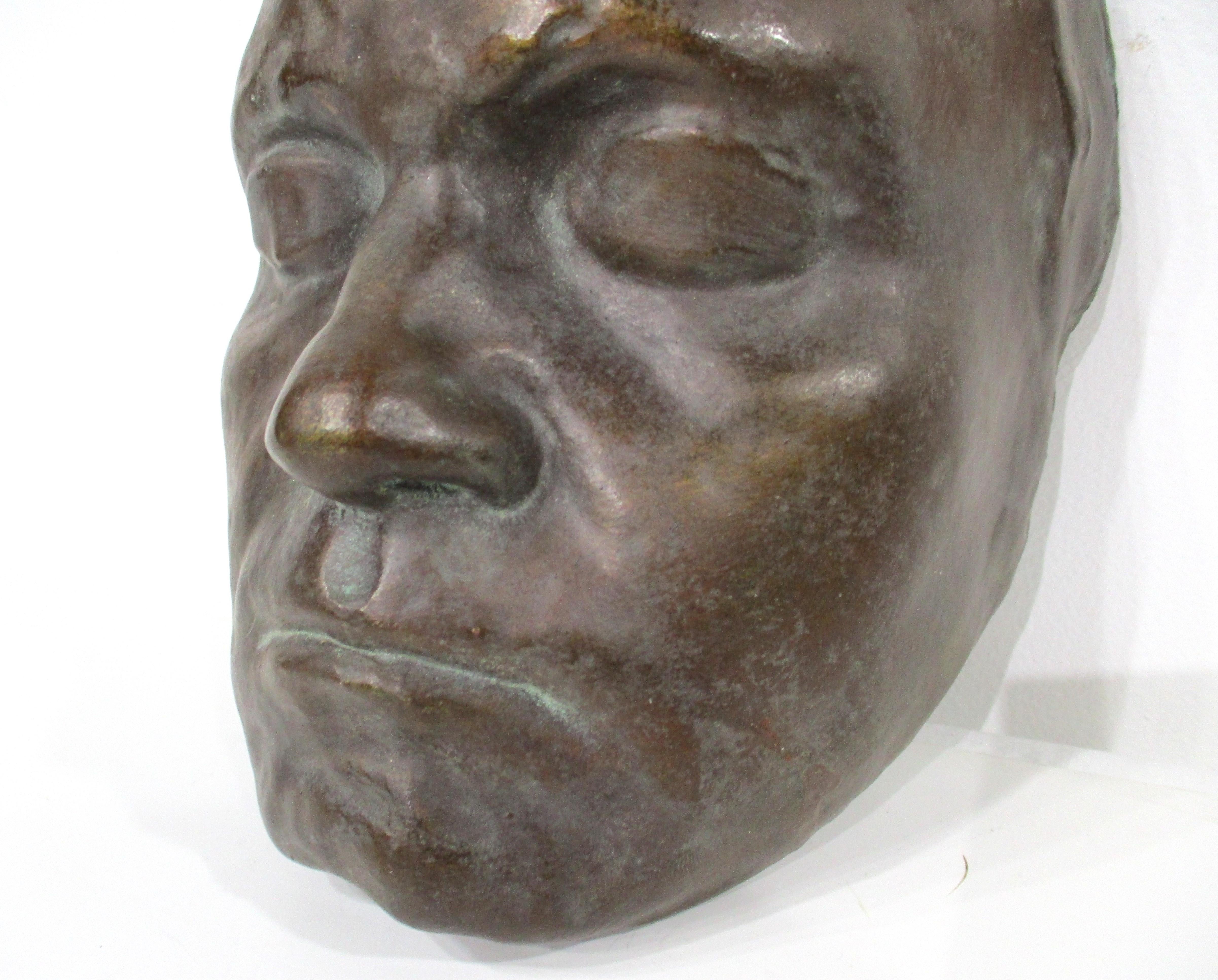 Mid Century Bronze Styled Cast Plaster Male Mask  For Sale 2
