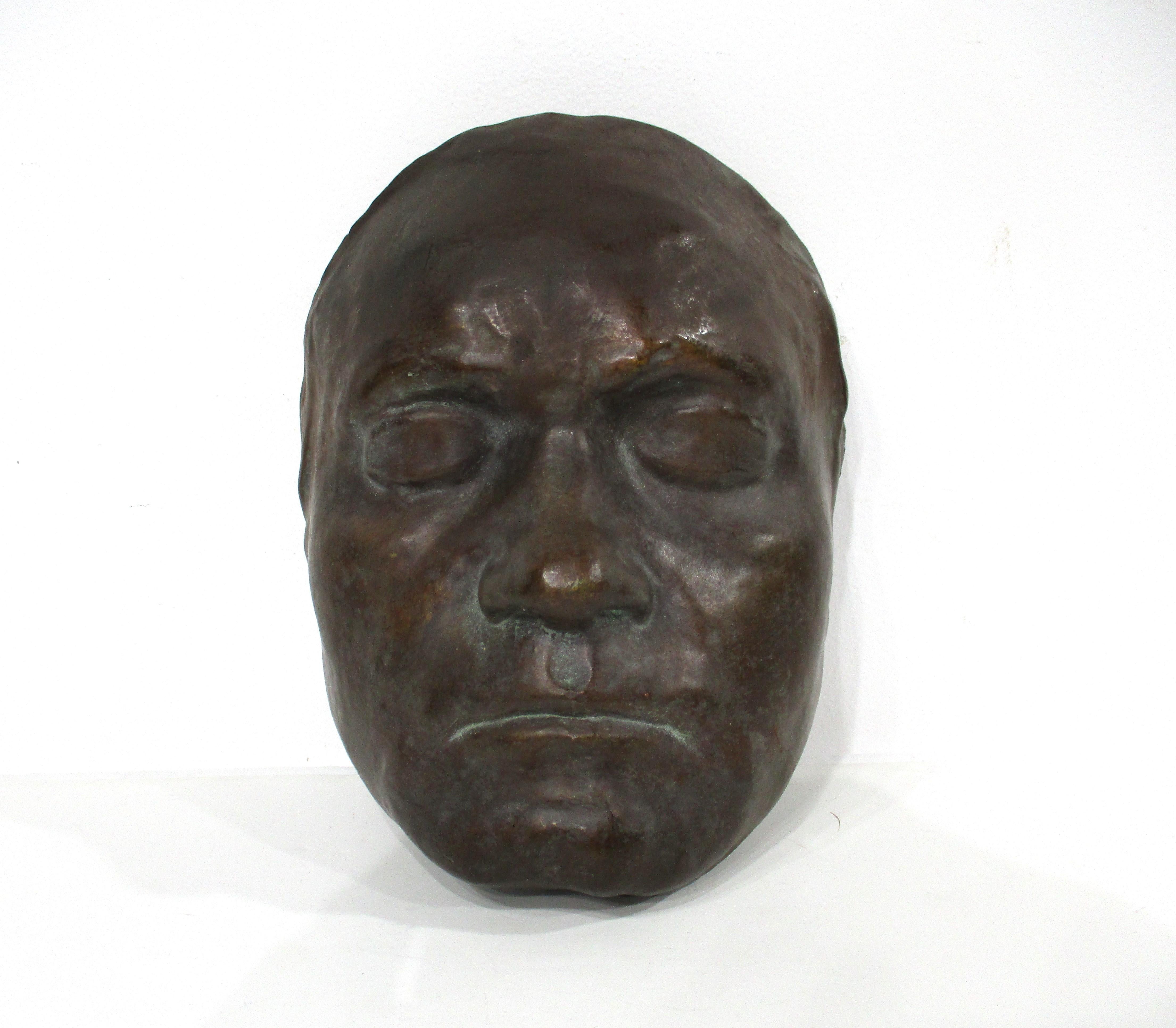 Mid Century Bronze Styled Cast Plaster Male Mask  For Sale 3