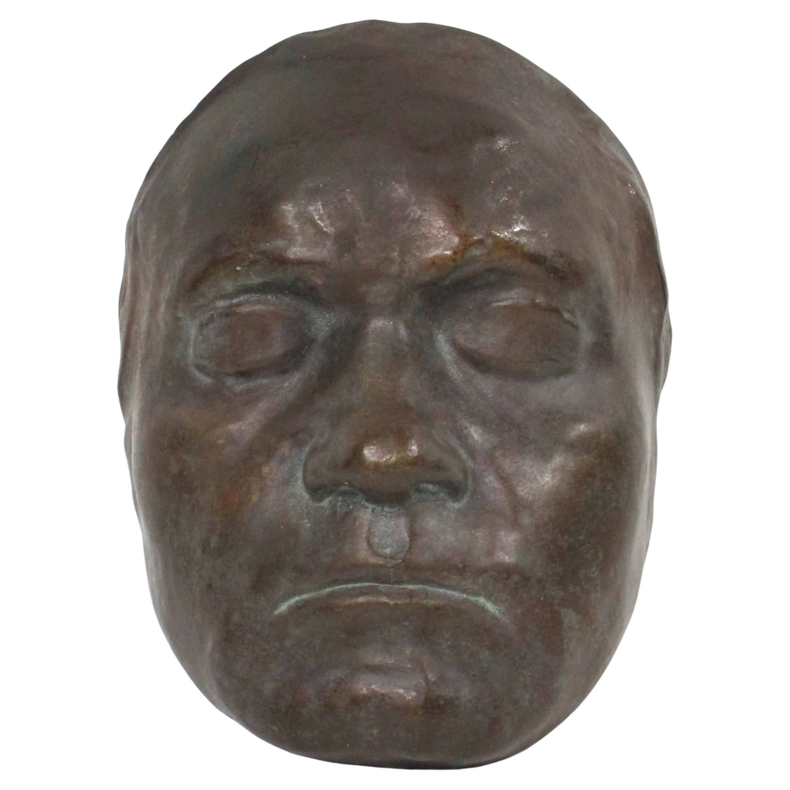 Mid Century Bronze Styled Cast Plaster Male Mask  For Sale