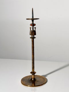 Mid Century Bronze Totemic Figural Candlestick by Lajos Muharos Hungary 1970s