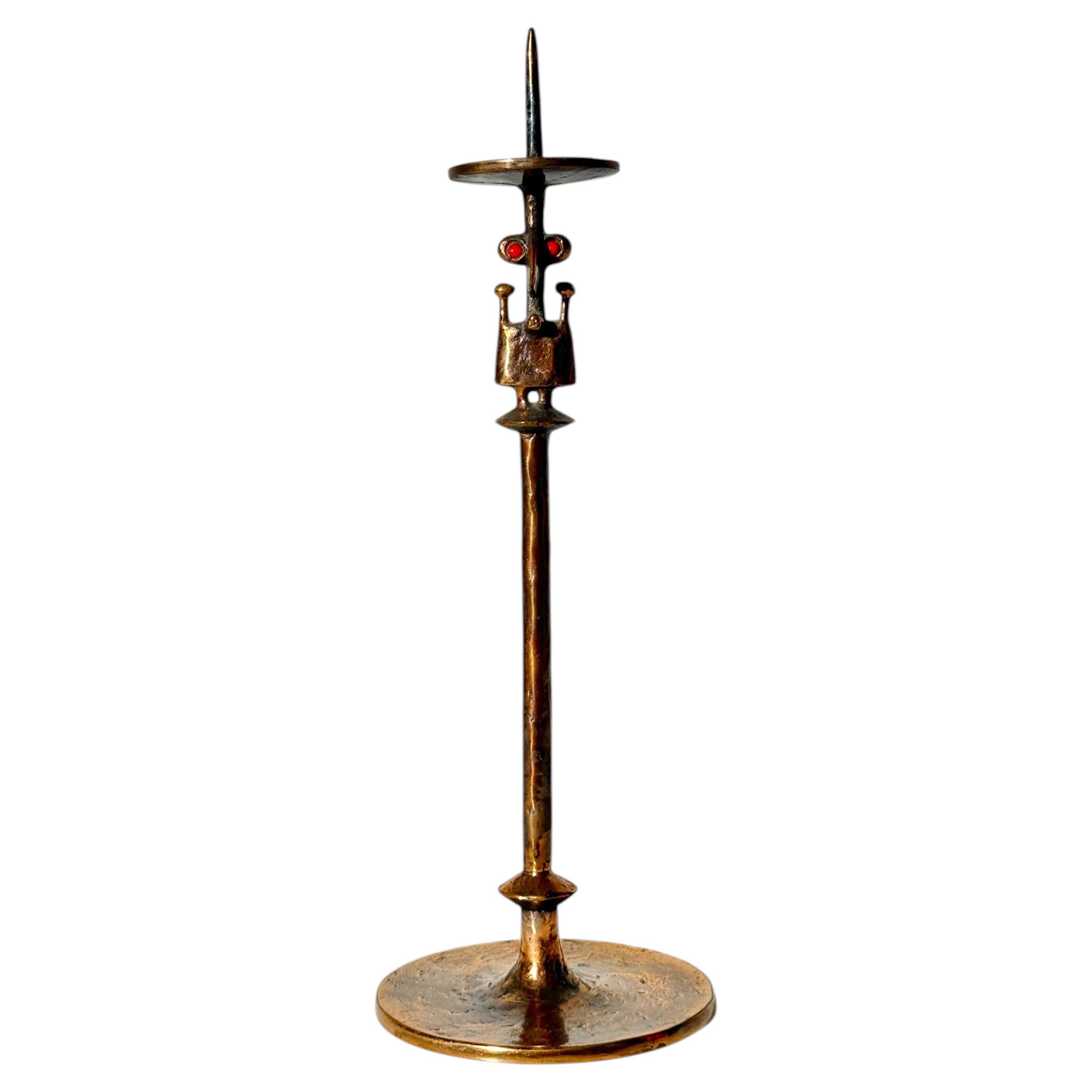 Mid Century Bronze Totemic Figural Candlestick by Lajos Muharos Hungary 1970s