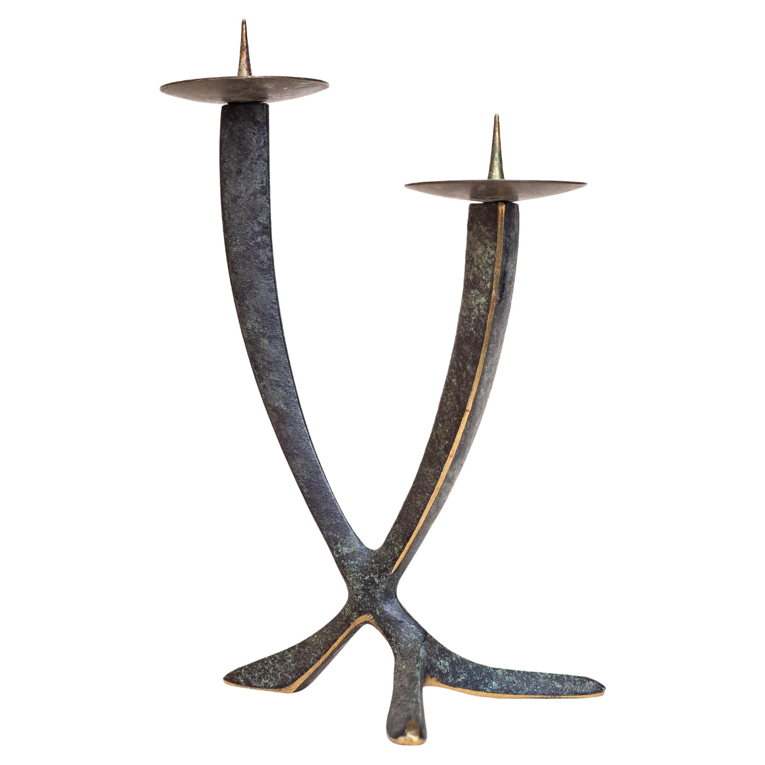 Mid-Century Bronze Tripod Candleholder - Brutalist Candelabra - Germany 1960s