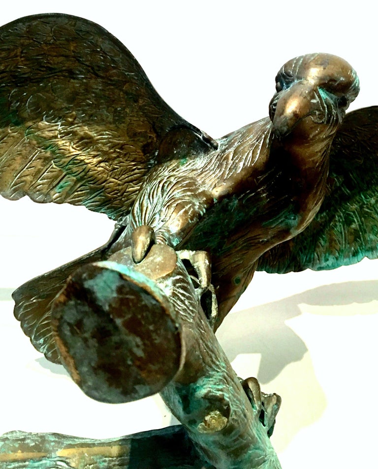 MidCentury Bronze Verdigris Standing "In Flight" Eagle Sculpture at 1stDibs