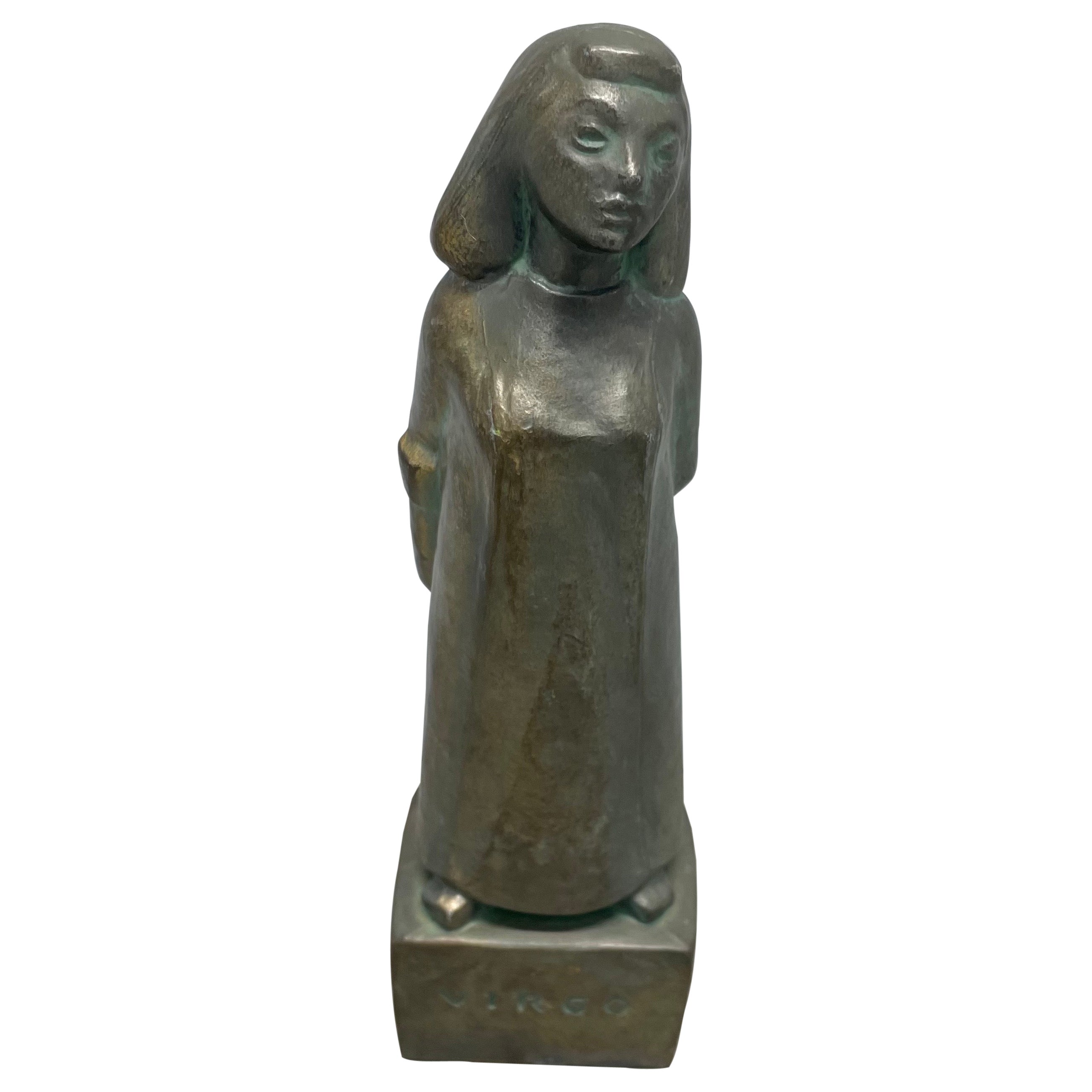 Mid Century Bronze "Virgo" Zodiac Sculpture by Fred Press