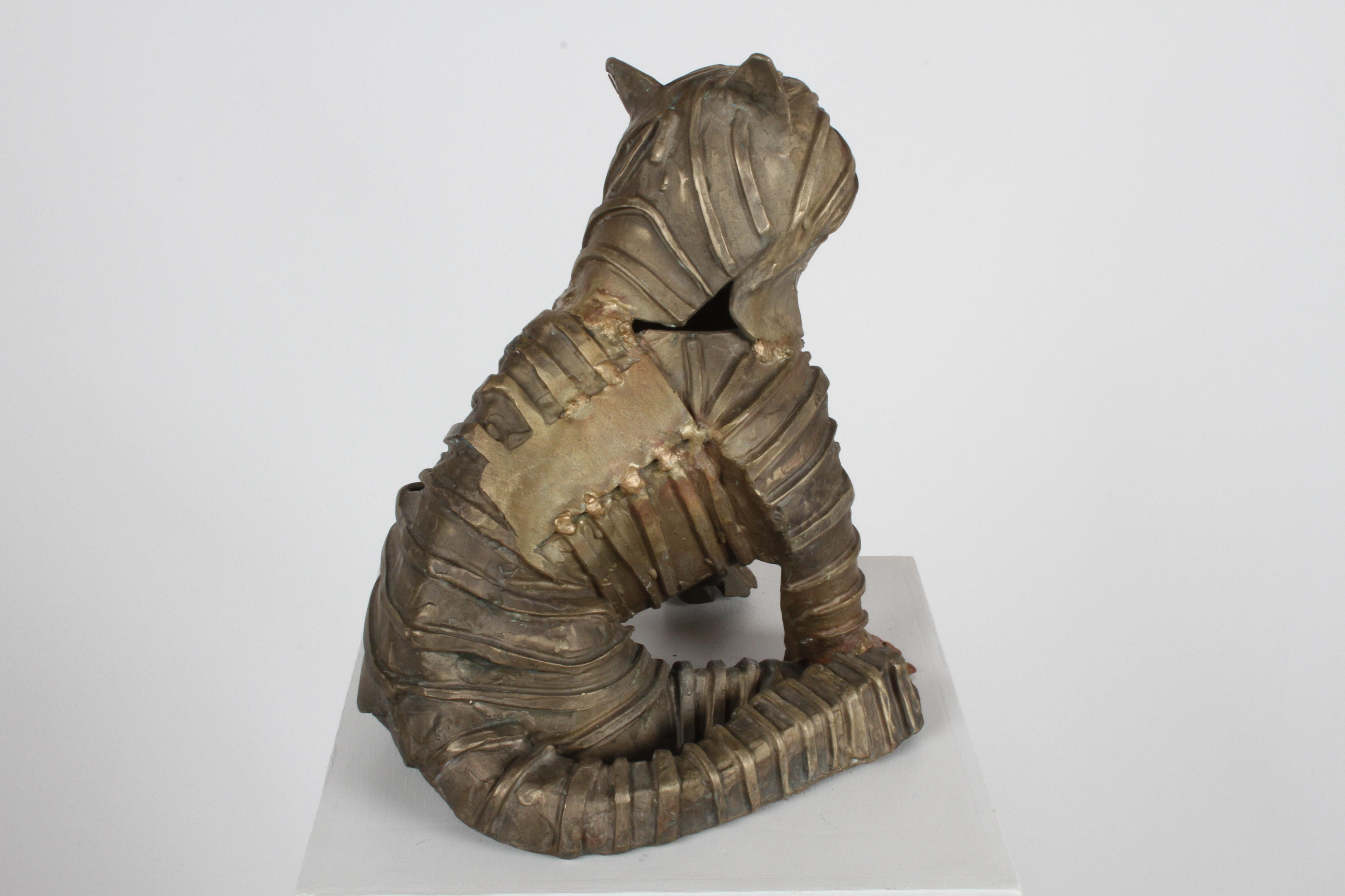 Mid-Century Bronze Welded Brutalist Mummy Cat Sculpture, Style of Jane Ackroyd For Sale 1