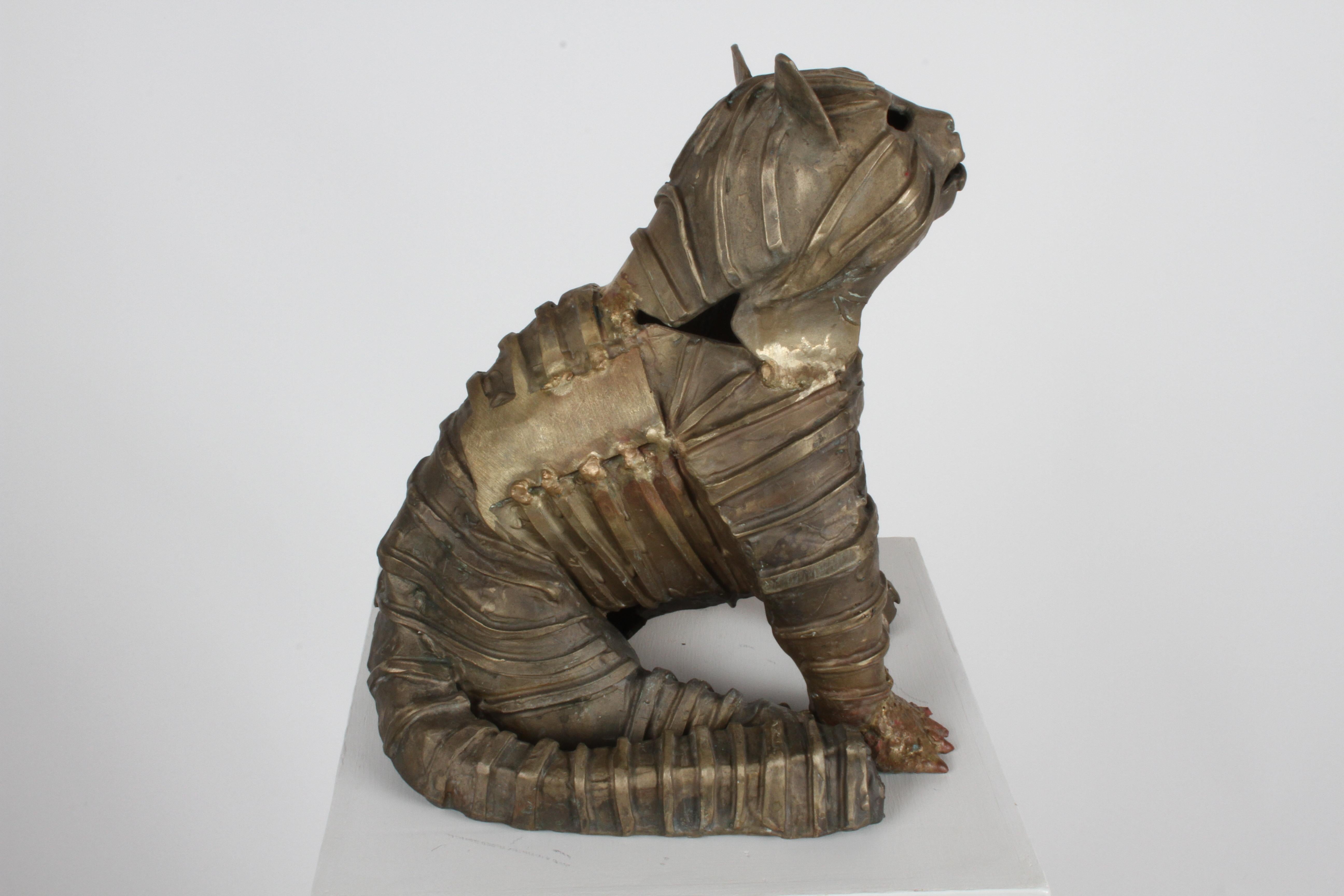 Mid-Century Bronze Welded Brutalist Mummy Cat Sculpture, Style of Jane Ackroyd For Sale 2