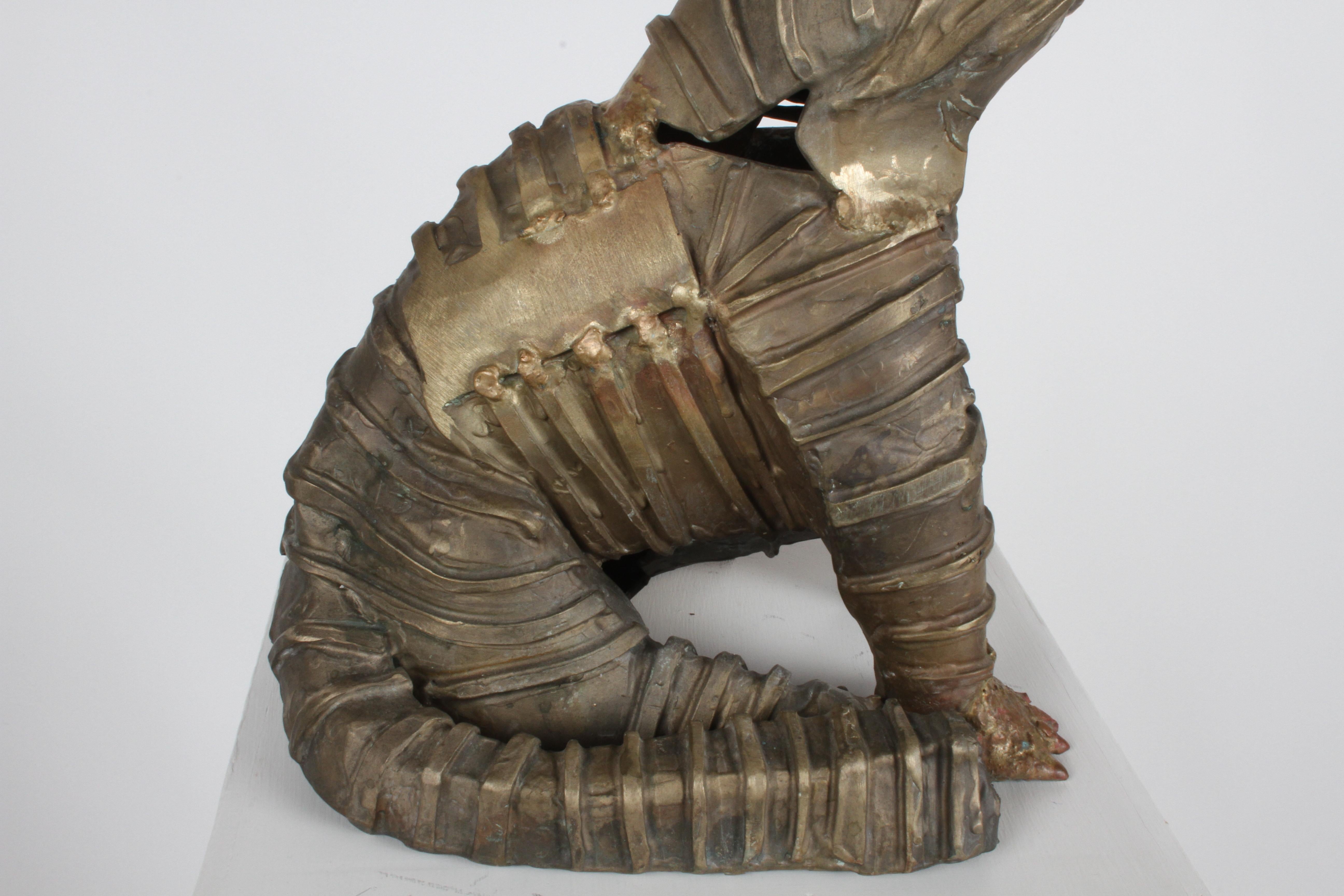 Mid-Century Bronze Welded Brutalist Mummy Cat Sculpture, Style of Jane Ackroyd For Sale 3