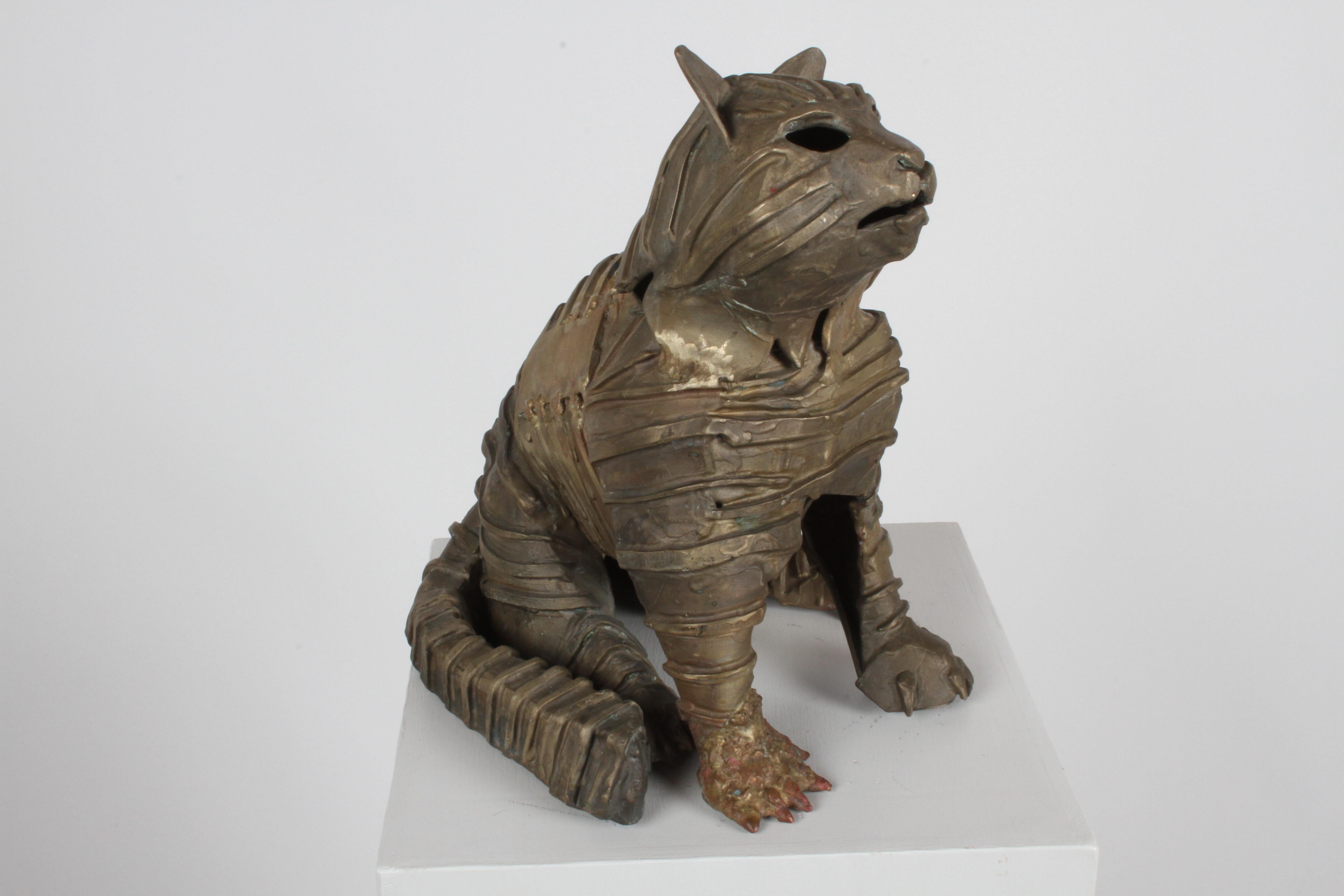 Mid-Century Bronze Welded Brutalist Mummy Cat Sculpture, Style of Jane Ackroyd For Sale 4