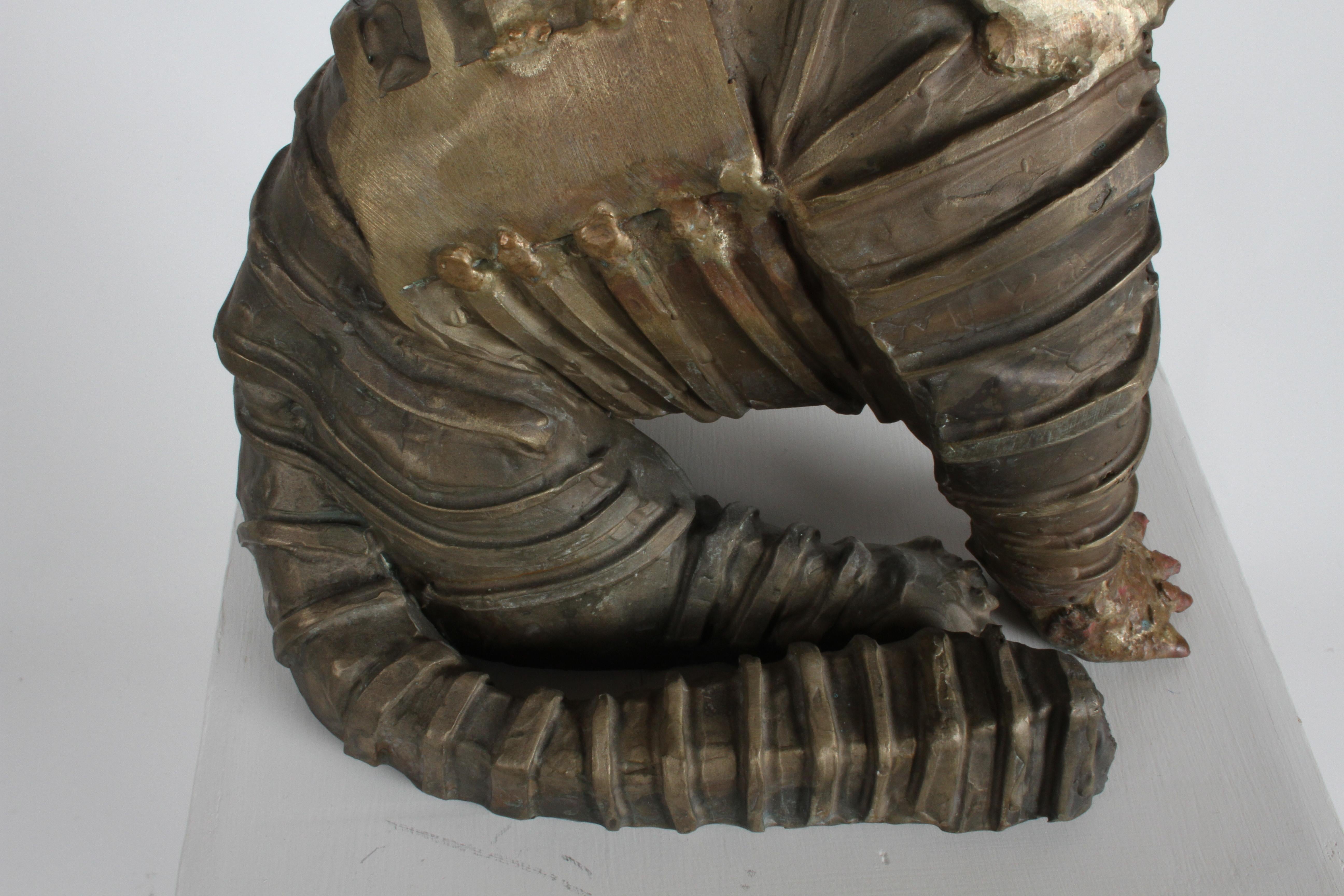Mid-Century Bronze Welded Brutalist Mummy Cat Sculpture, Style of Jane Ackroyd For Sale 7
