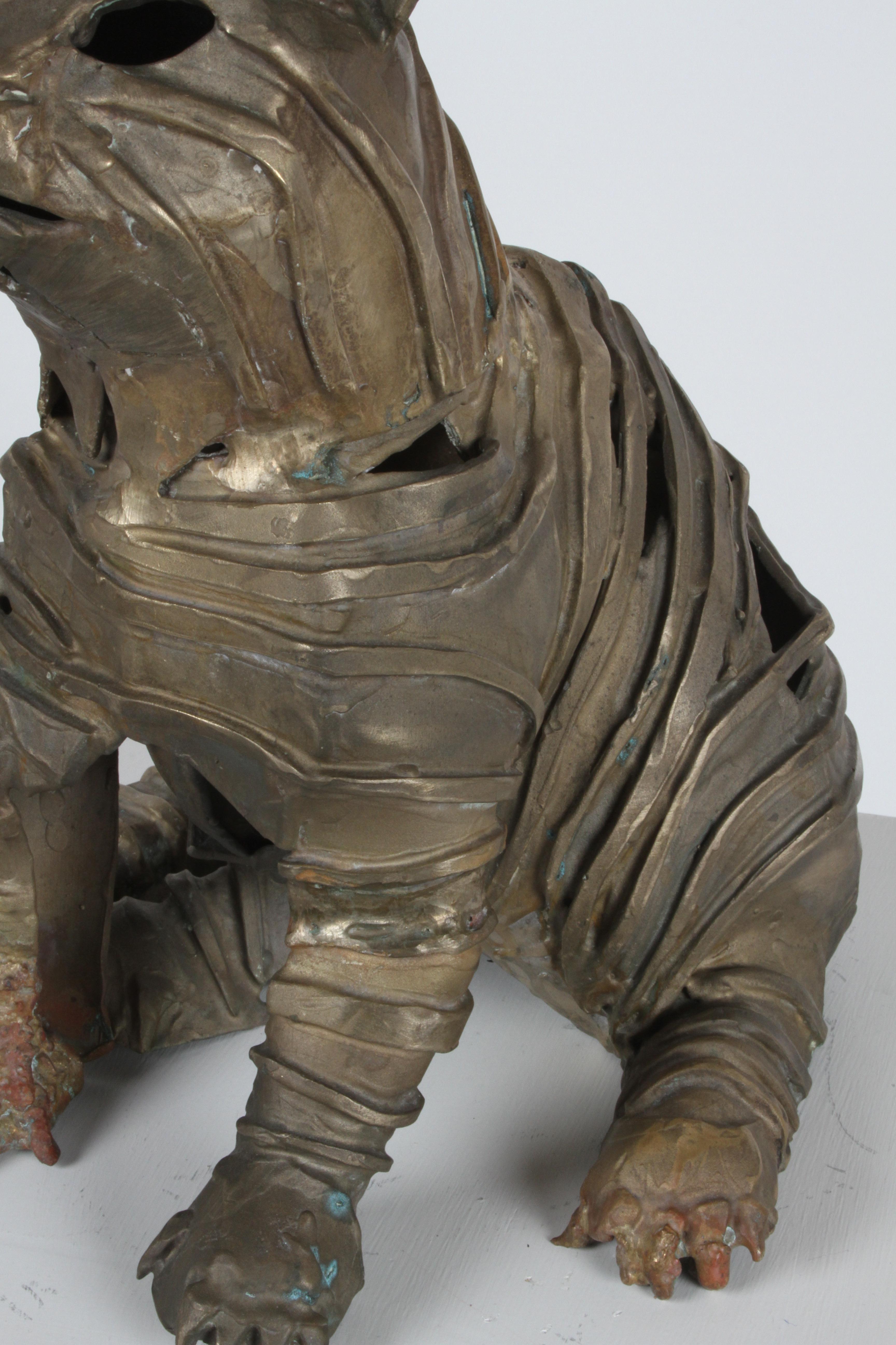 Mid-Century Bronze Welded Brutalist Mummy Cat Sculpture, Style of Jane Ackroyd For Sale 8
