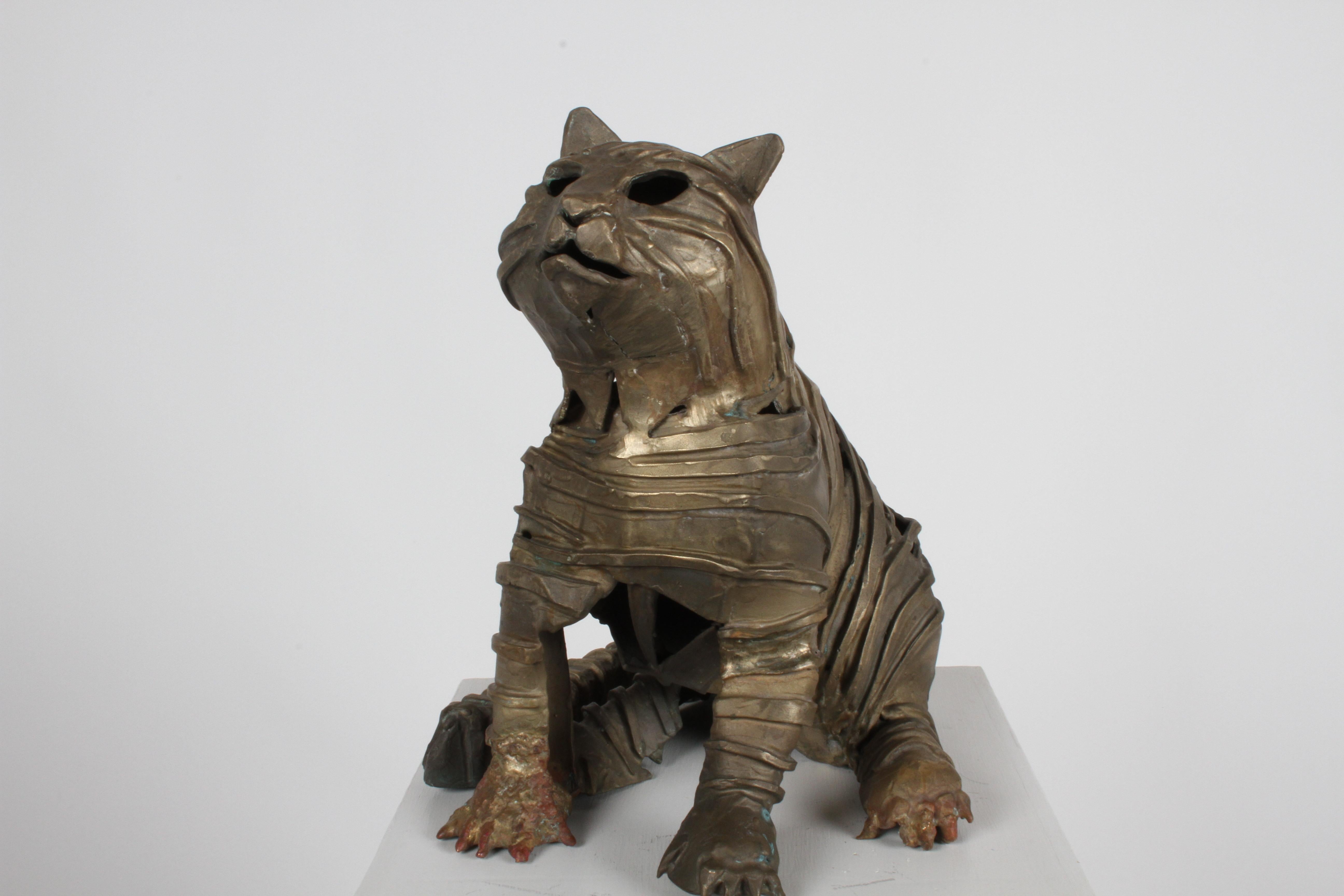 Mid-Century Bronze Welded Brutalist Mummy Cat Sculpture, Style of Jane Ackroyd For Sale 9