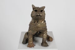 Mid-Century Bronze Welded Brutalist Mummy Cat Sculpture, Style of Jane Ackroyd