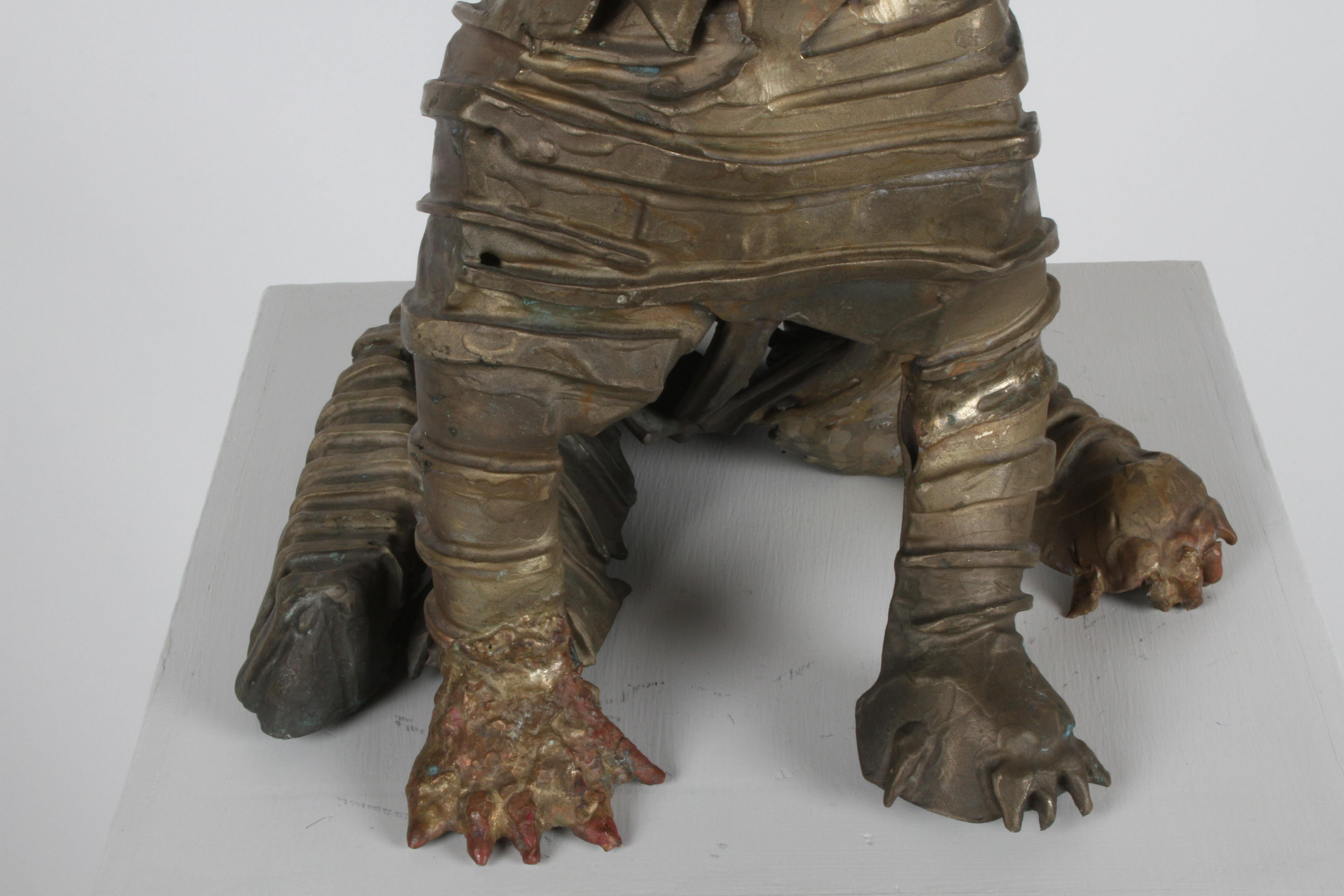 Mid-Century Bronze Welded Brutalist Mummy Cat Sculpture, Style of Jane Ackroyd For Sale 11