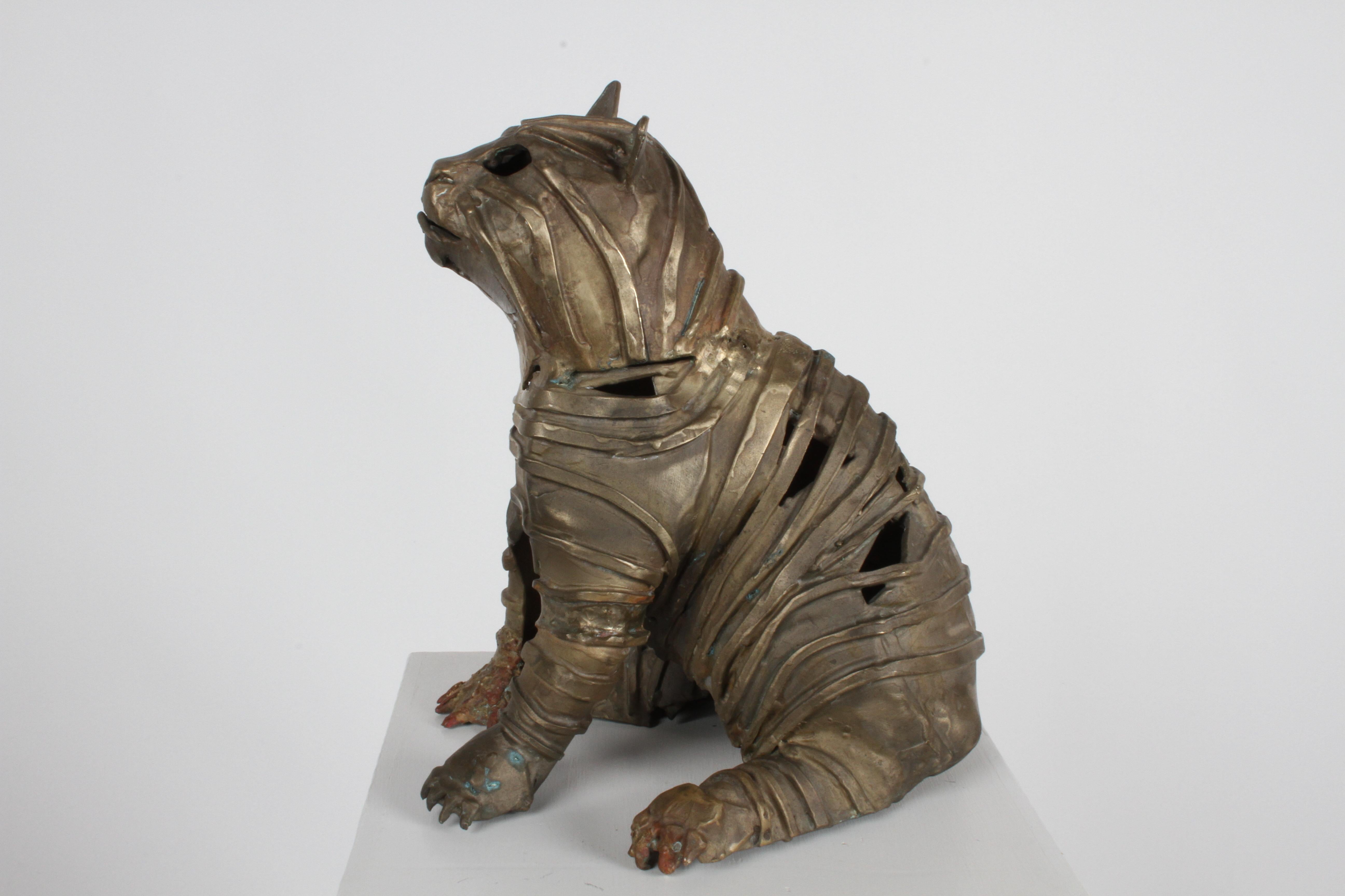Sculpture de chat chiot brutaliste soudé en bronze du milieu du siècle dernier, dans le style de Jane Ackroyd Bon état - En vente à St. Louis, MO