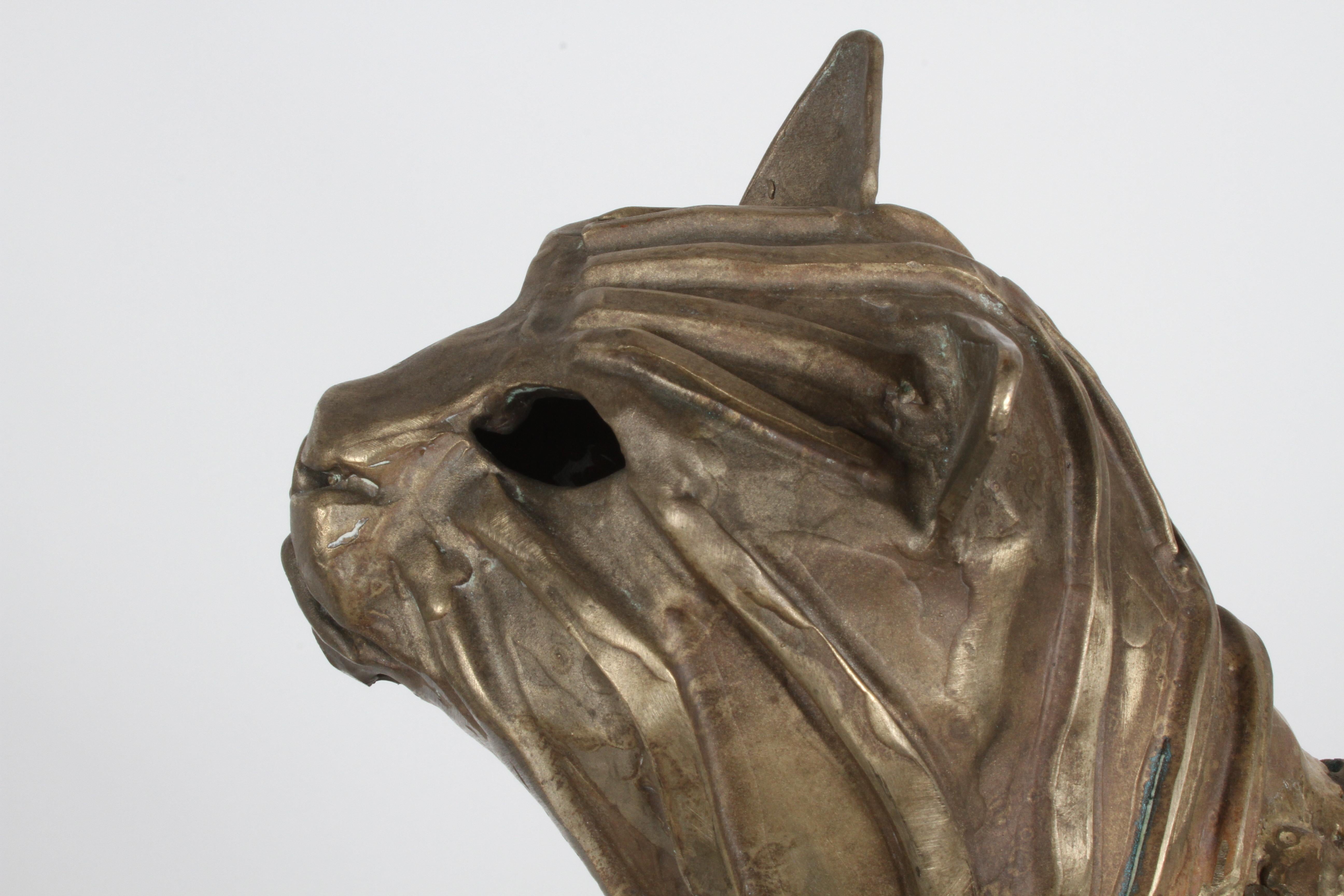 Mid-Century Modern Mid-Century Bronze Welded Brutalist Mummy Cat Sculpture, Style of Jane Ackroyd For Sale