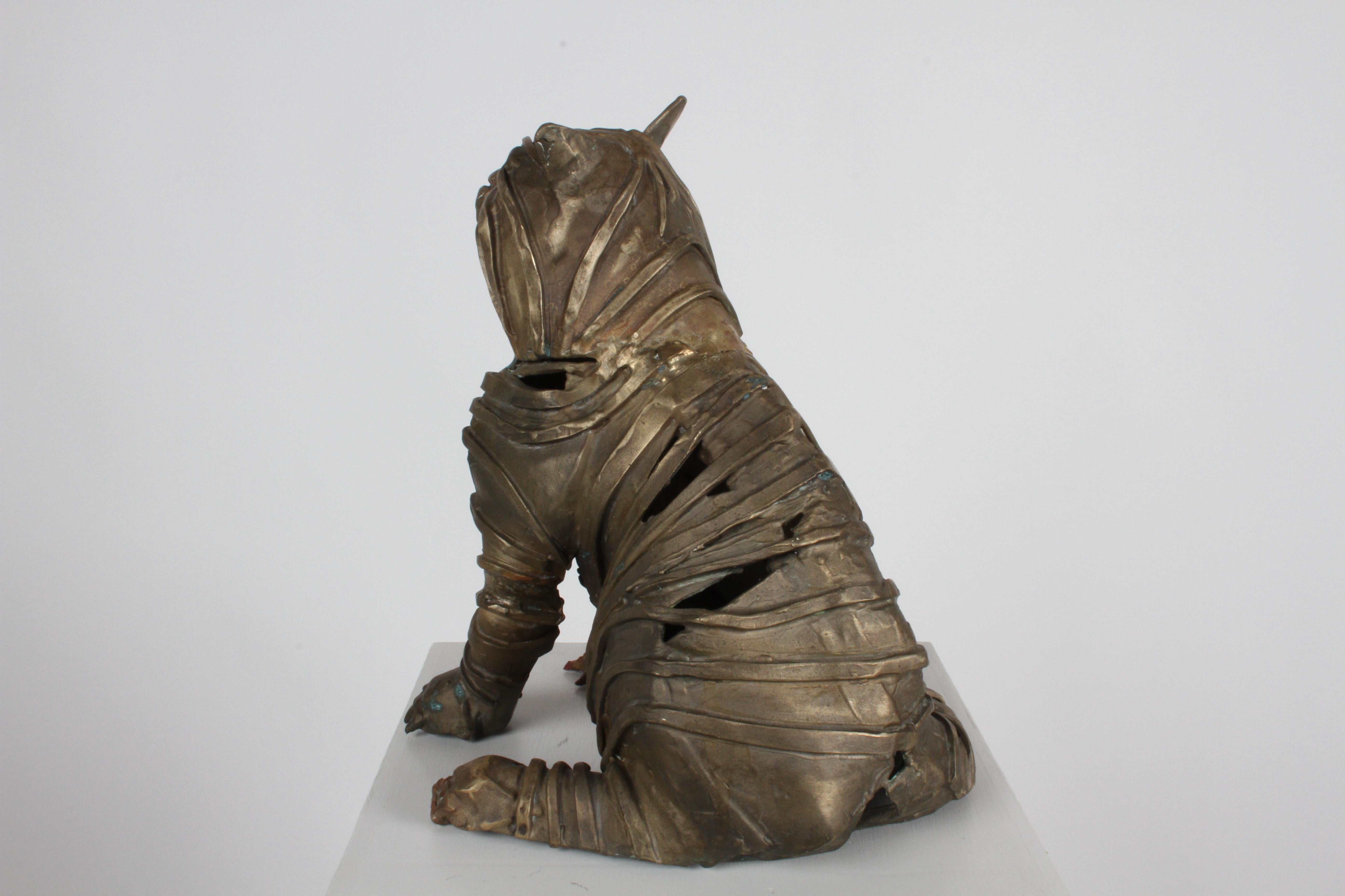 Mid-Century Bronze Welded Brutalist Mummy Cat Sculpture, Style of Jane Ackroyd In Good Condition For Sale In St. Louis, MO