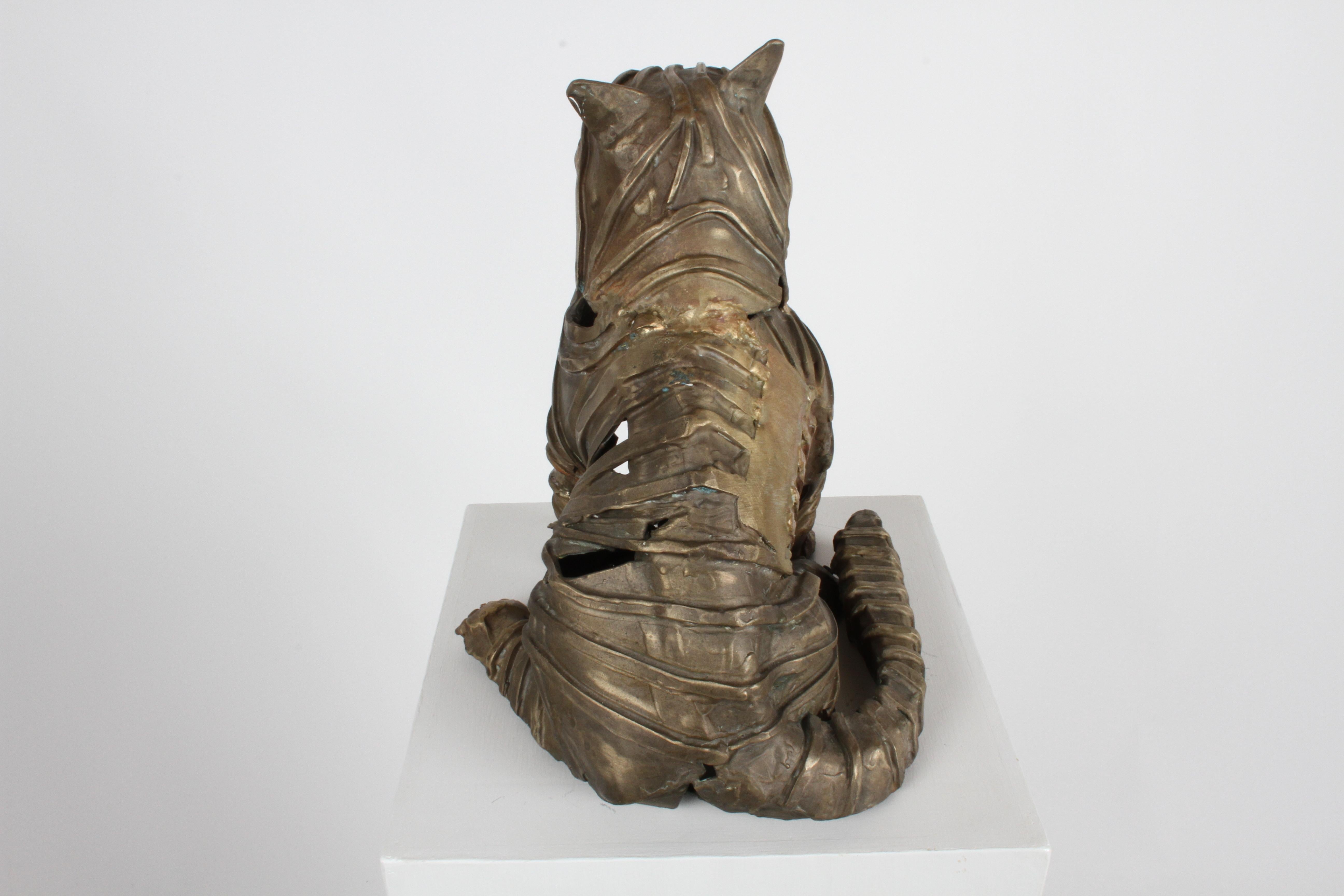 Late 20th Century Mid-Century Bronze Welded Brutalist Mummy Cat Sculpture, Style of Jane Ackroyd For Sale