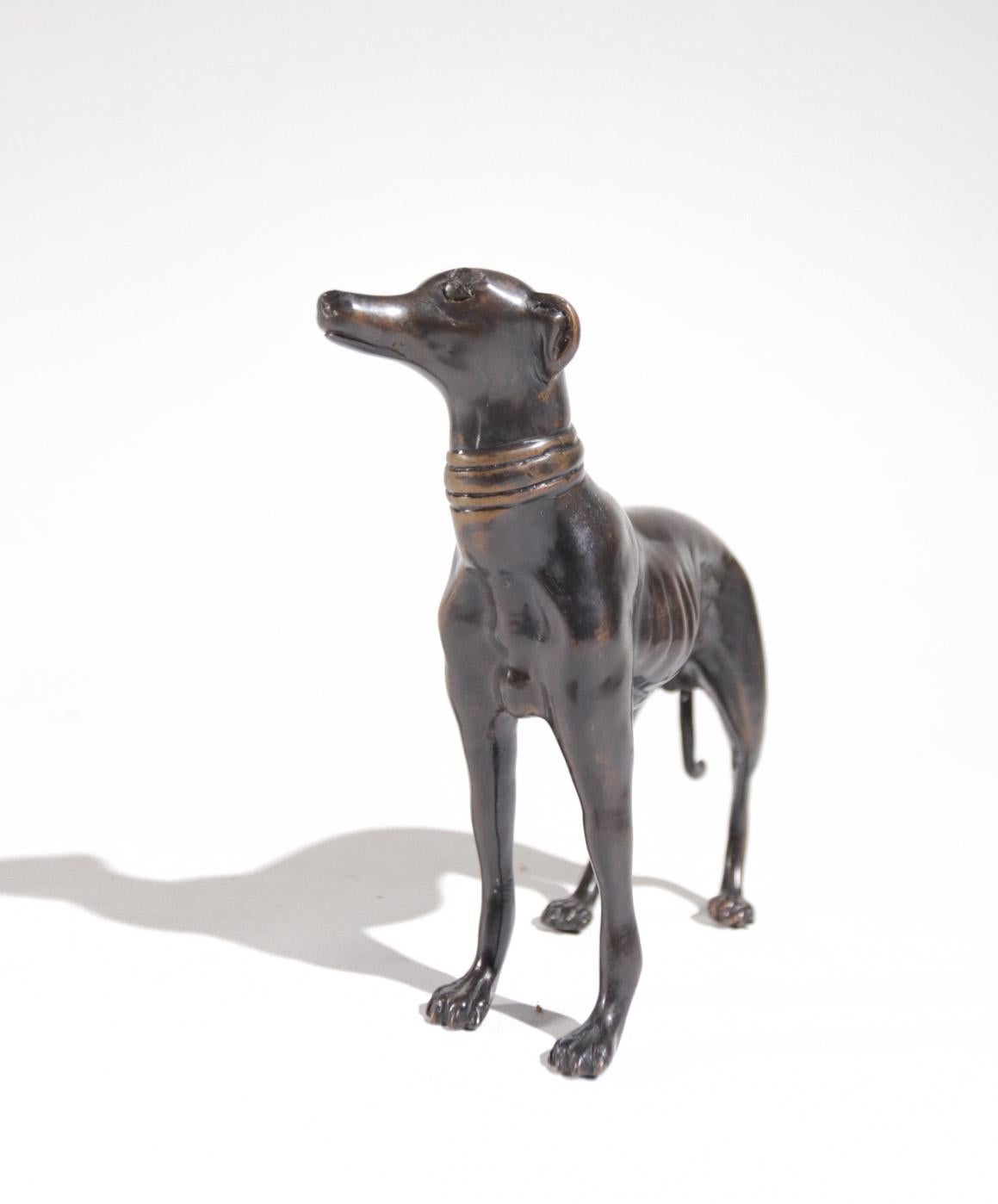 Mid-Century Modern Midcentury Bronze Whippet or Greyhound Dog Sculpture