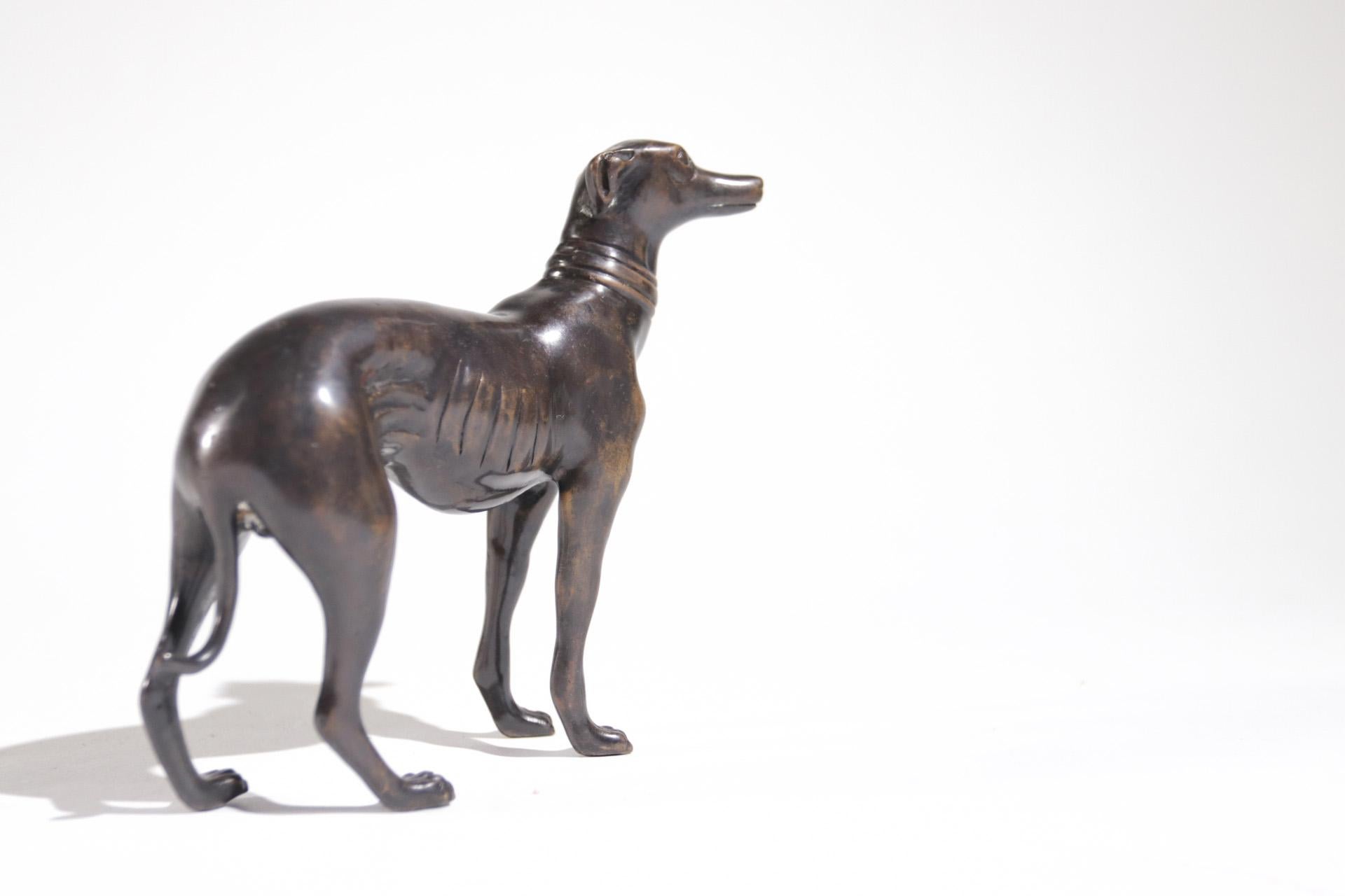 Cast Midcentury Bronze Whippet or Greyhound Dog Sculpture