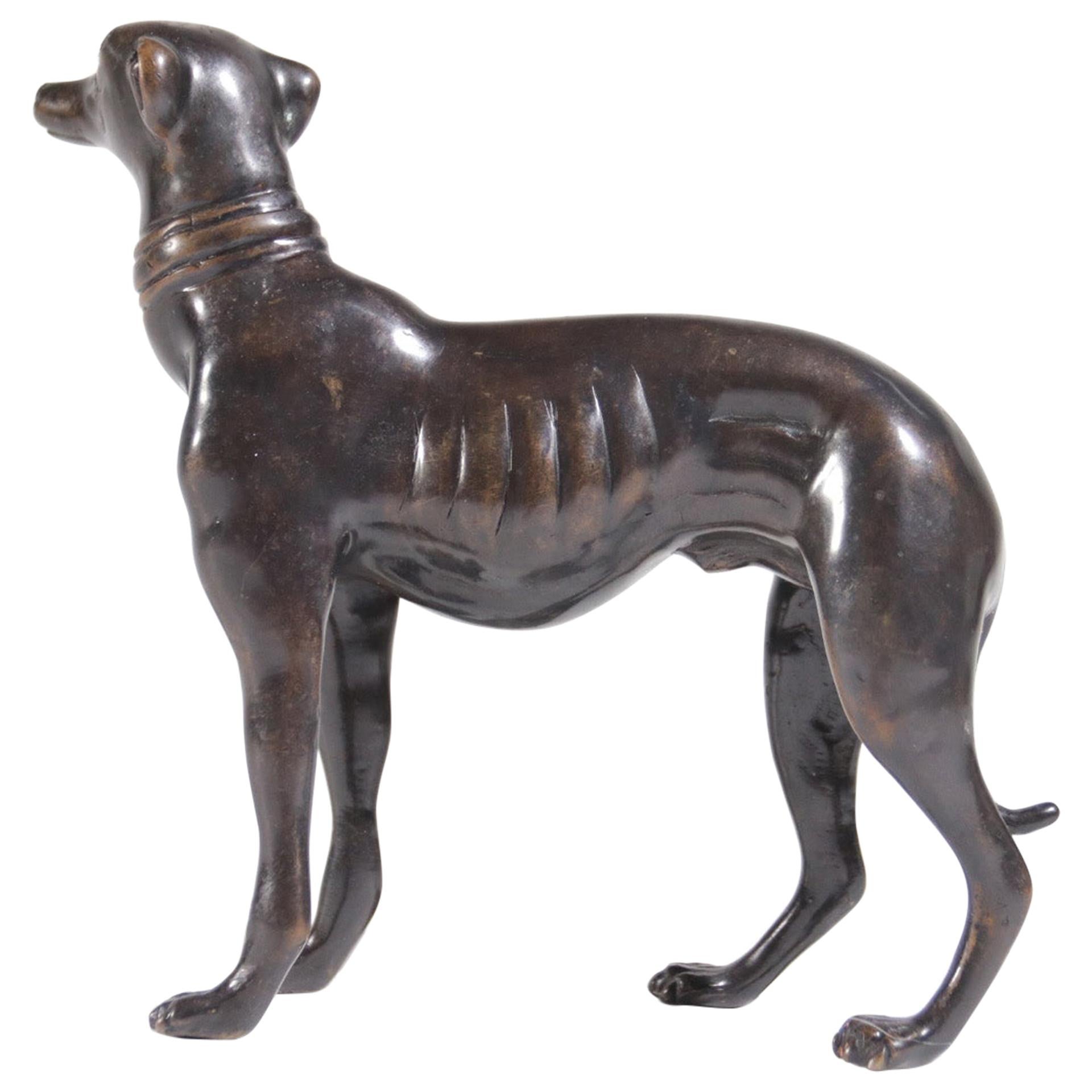 Midcentury Bronze Whippet or Greyhound Dog Sculpture
