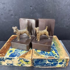 Mid-Century Bronzed Pair of Terrier Dog Bookends Sculptures