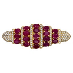 MID-CENTURY Brooch 15.00 Carat Ruby and Diamond Tapered Ribbon in 18K Gold