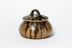 Mid Century Brown Abstract Ceramic Jewelry Box by Joseph Talbot 1930 art deco