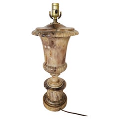 Vintage Mid-Century Brown Alabaster Urn Table Lamp, Circa 1960s