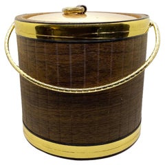 Mid Century Brown and Brass Ice Bucket