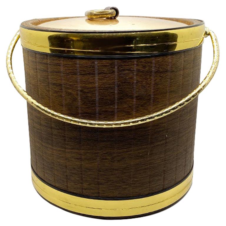 Mid Century Brown and Brass Ice Bucket For Sale