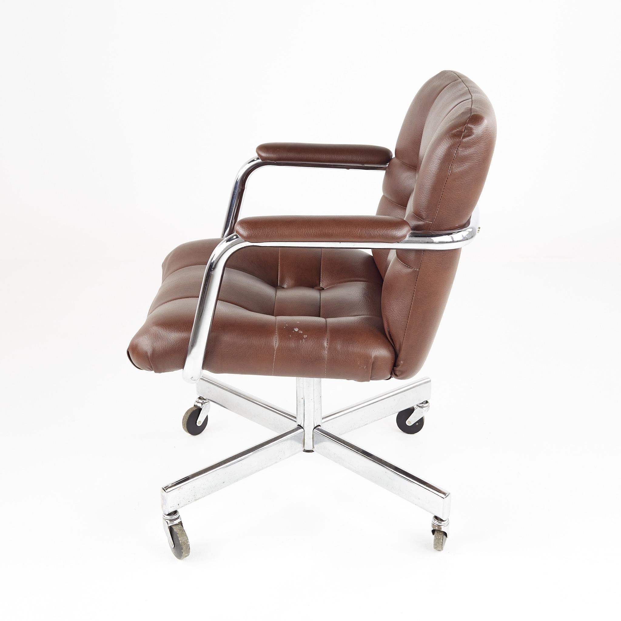 Mid-Century Modern Mid Century Brown and Chrome Swivel Wheeled Office Chair