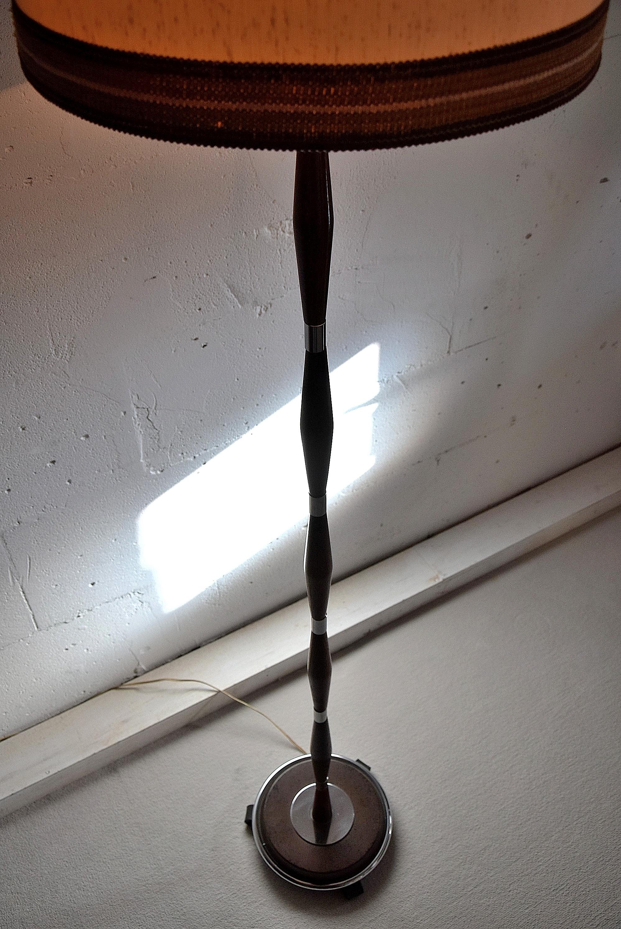 French MidCentury Brown and Chrome Wenge Floor Lamp