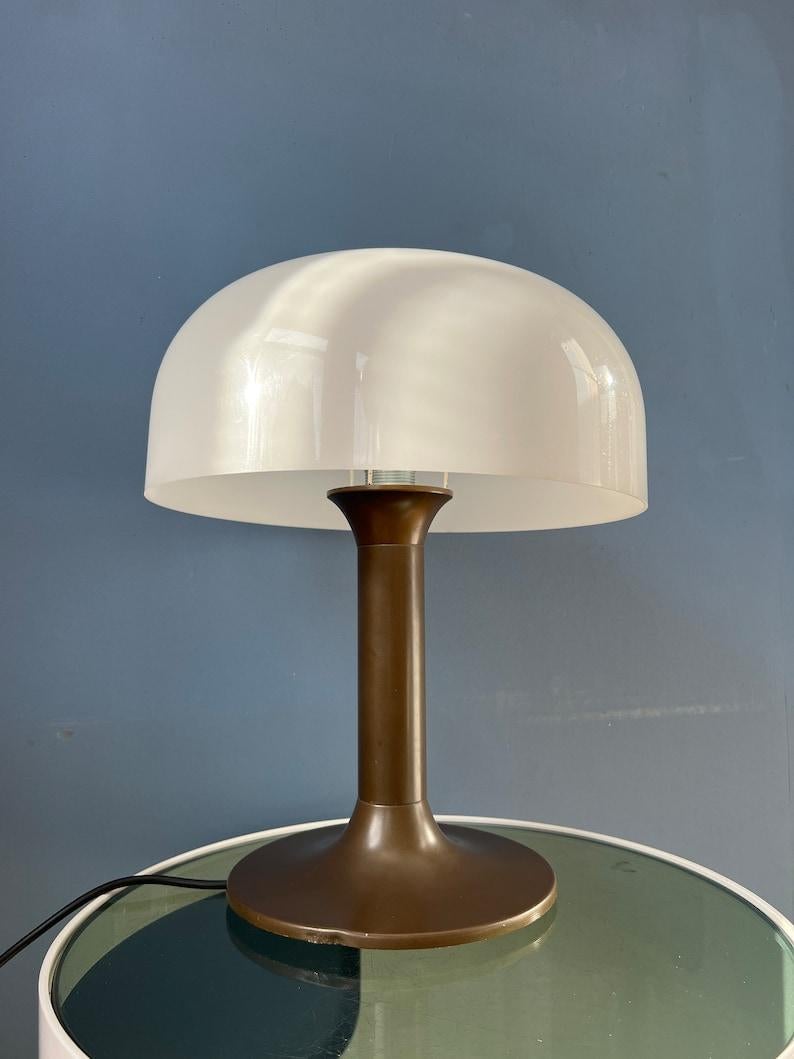 Mid Century Brown and White Space Age Mushroom Table Lamp, 1970s For Sale 1