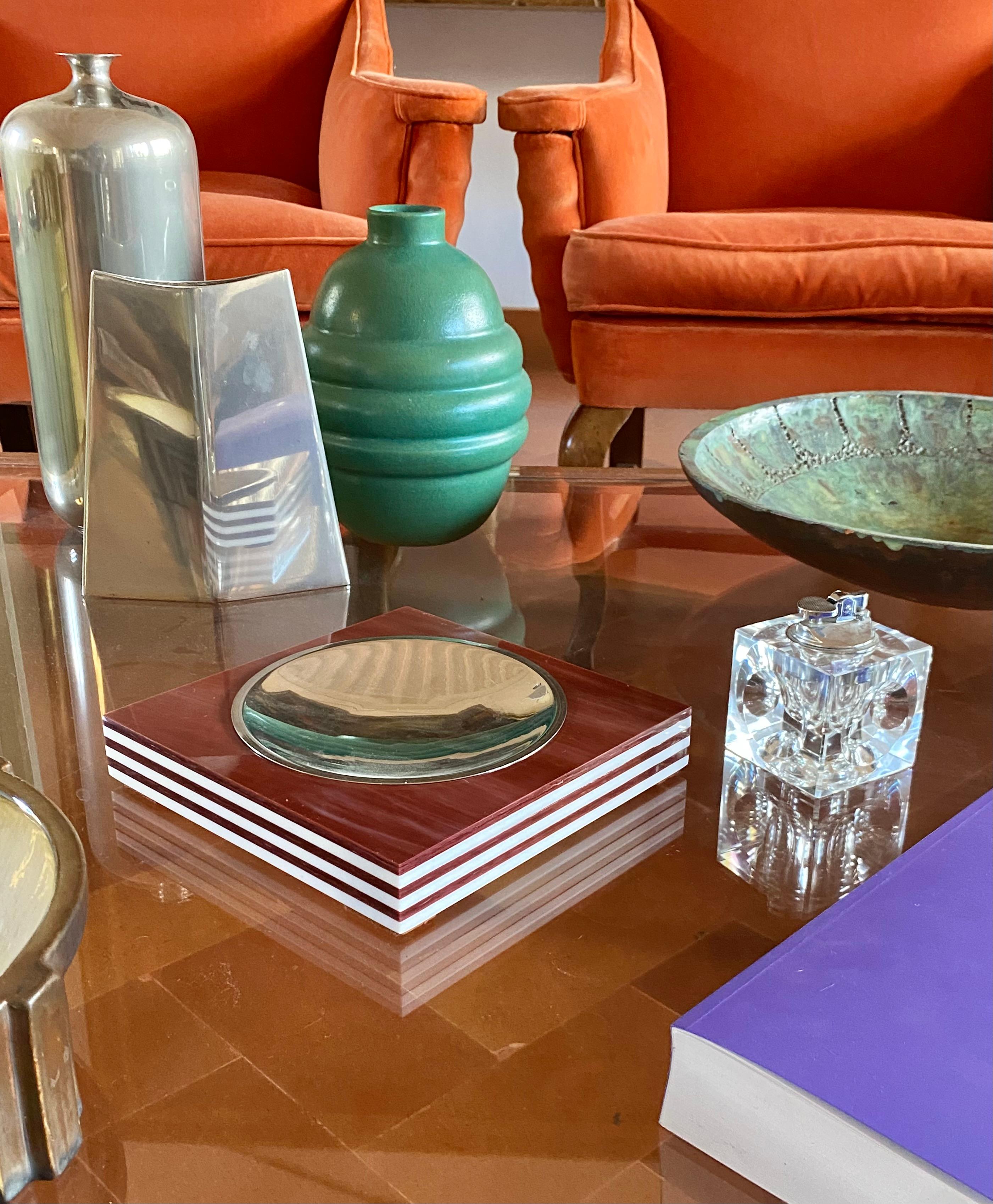 Italian Mid-century brown and white stripes ashtray, Italy 1960s For Sale