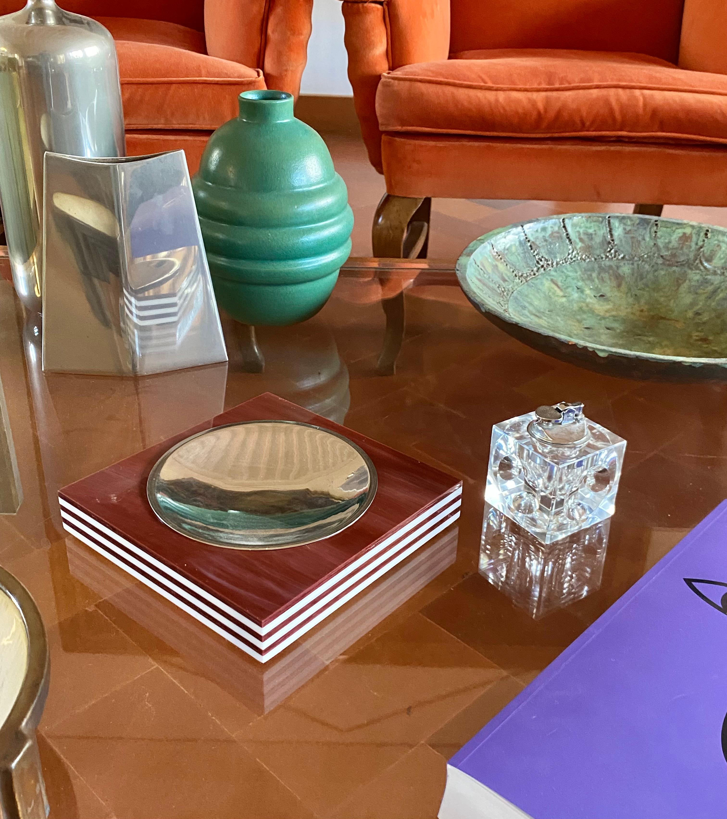 Mid-century brown and white stripes ashtray, Italy 1960s In Excellent Condition For Sale In Firenze, IT