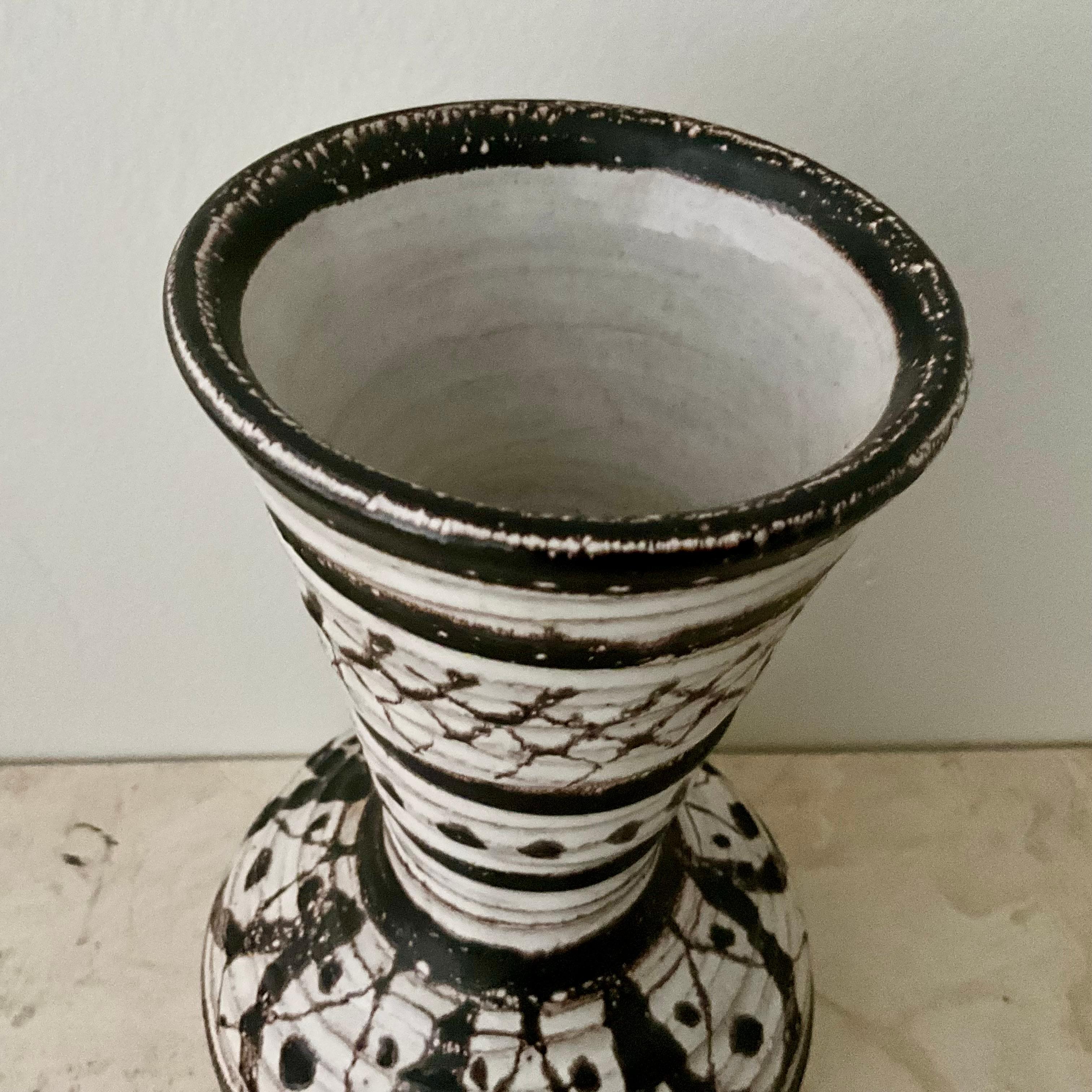 Mid-Century Modern Mid-Century Brown and White Studio Pottery Vase, 9.5” High For Sale