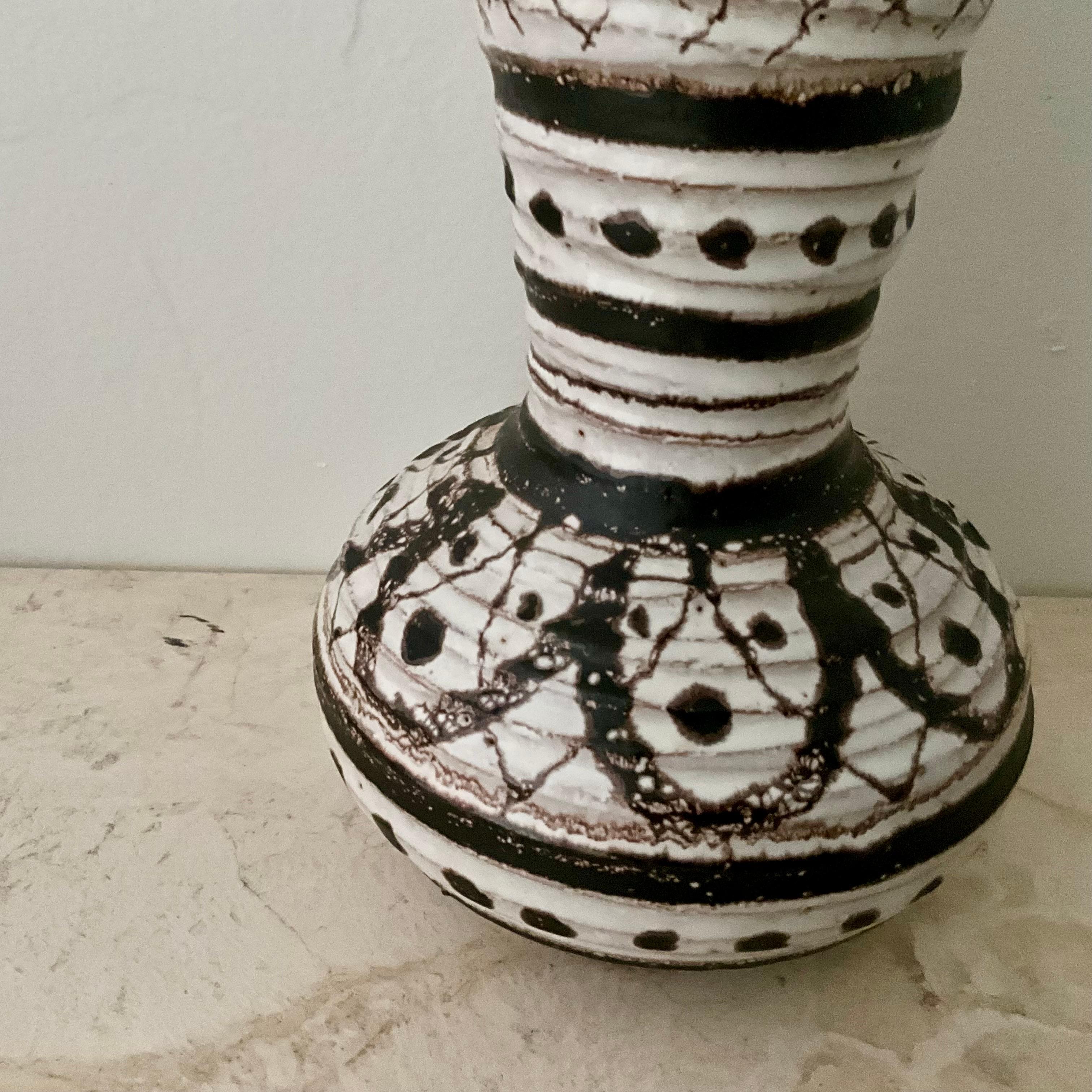 Italian Mid-Century Brown and White Studio Pottery Vase, 9.5” High For Sale