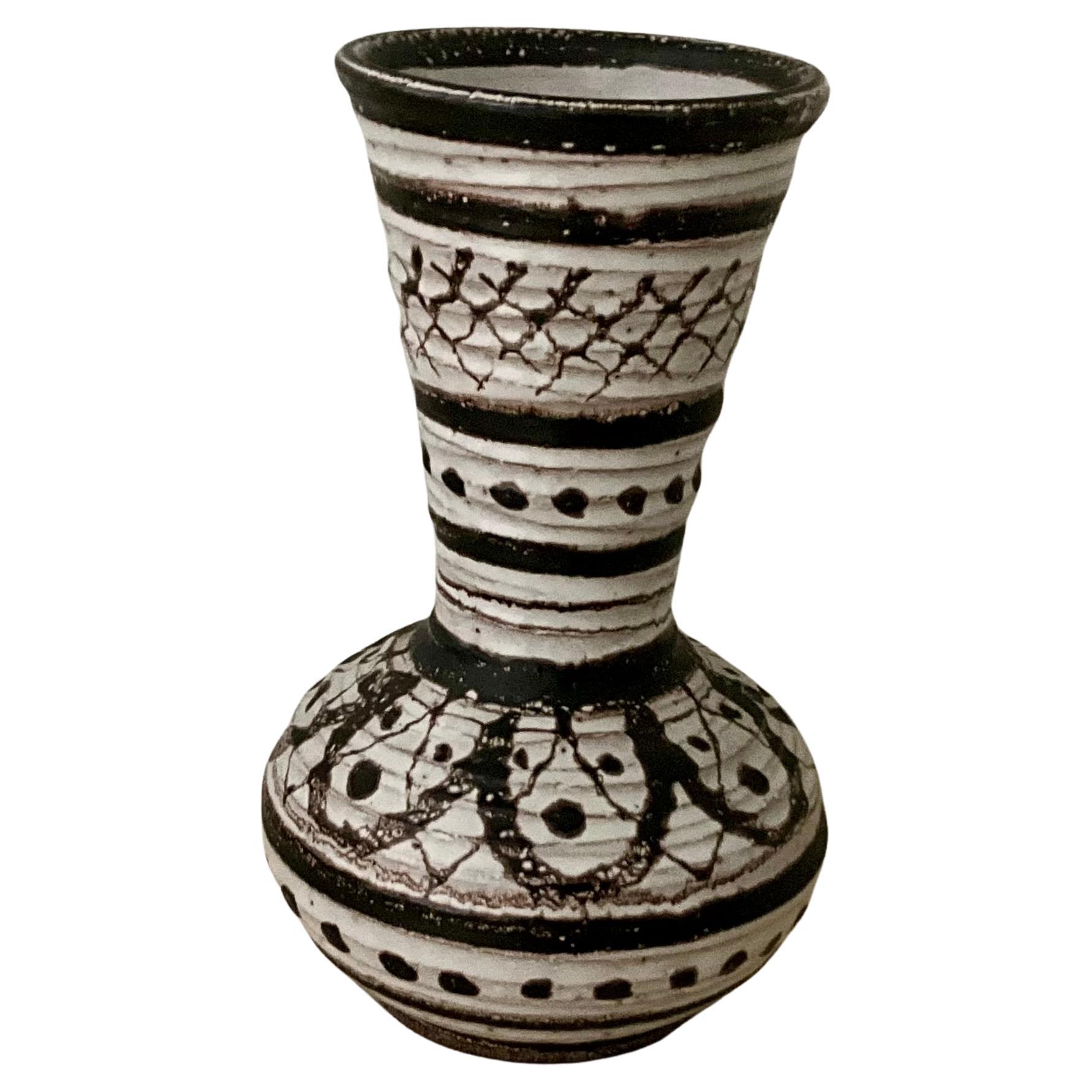 Mid-Century Brown and White Studio Pottery Vase, 9.5” High For Sale