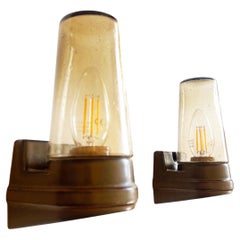 Mid-Century Brown Ceramic and Glass Sconces by Ifö, Set of 2, Bernadotte, Sweden