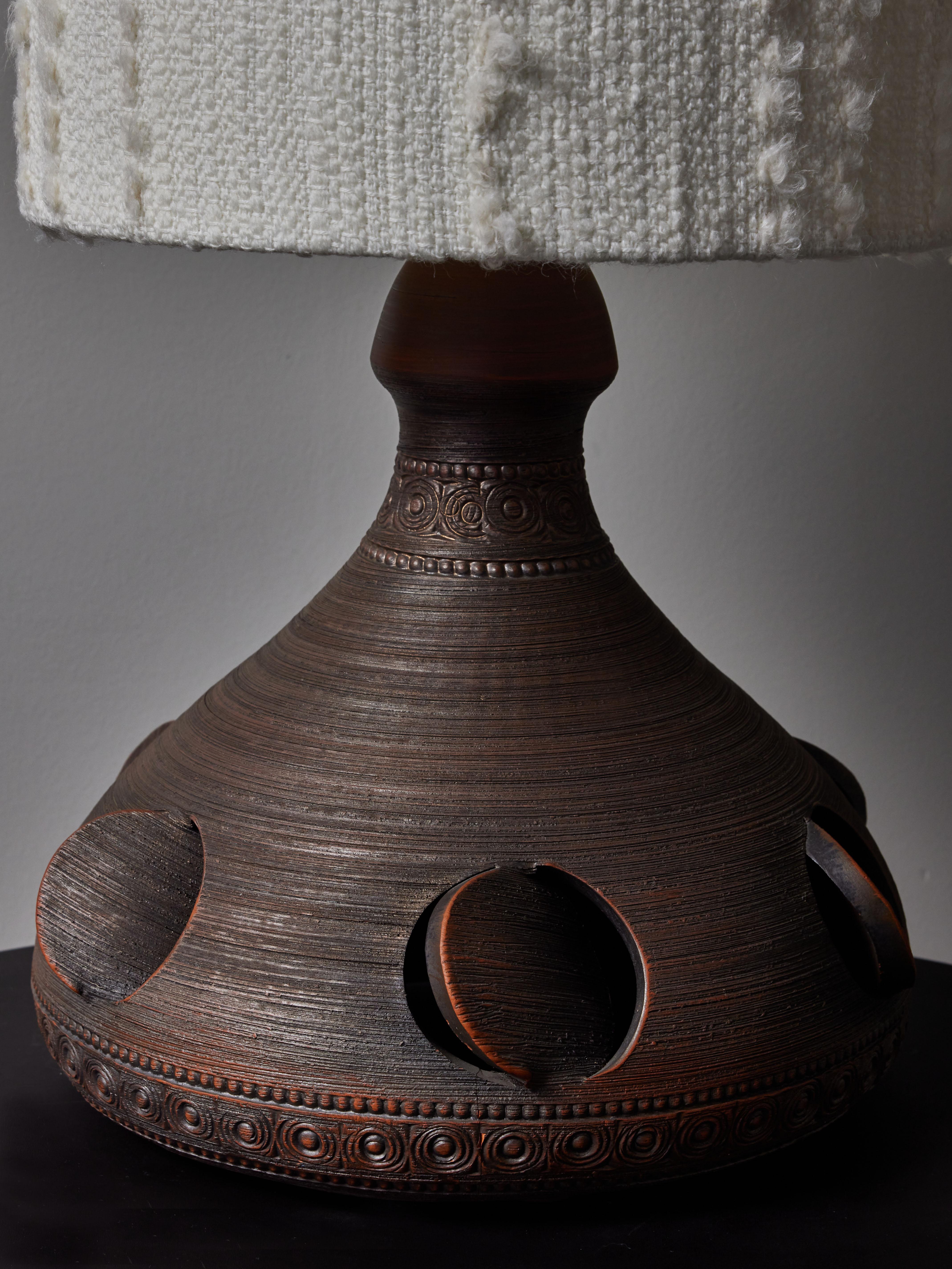 French Mid Century Brown Ceramic Table Lamp For Sale