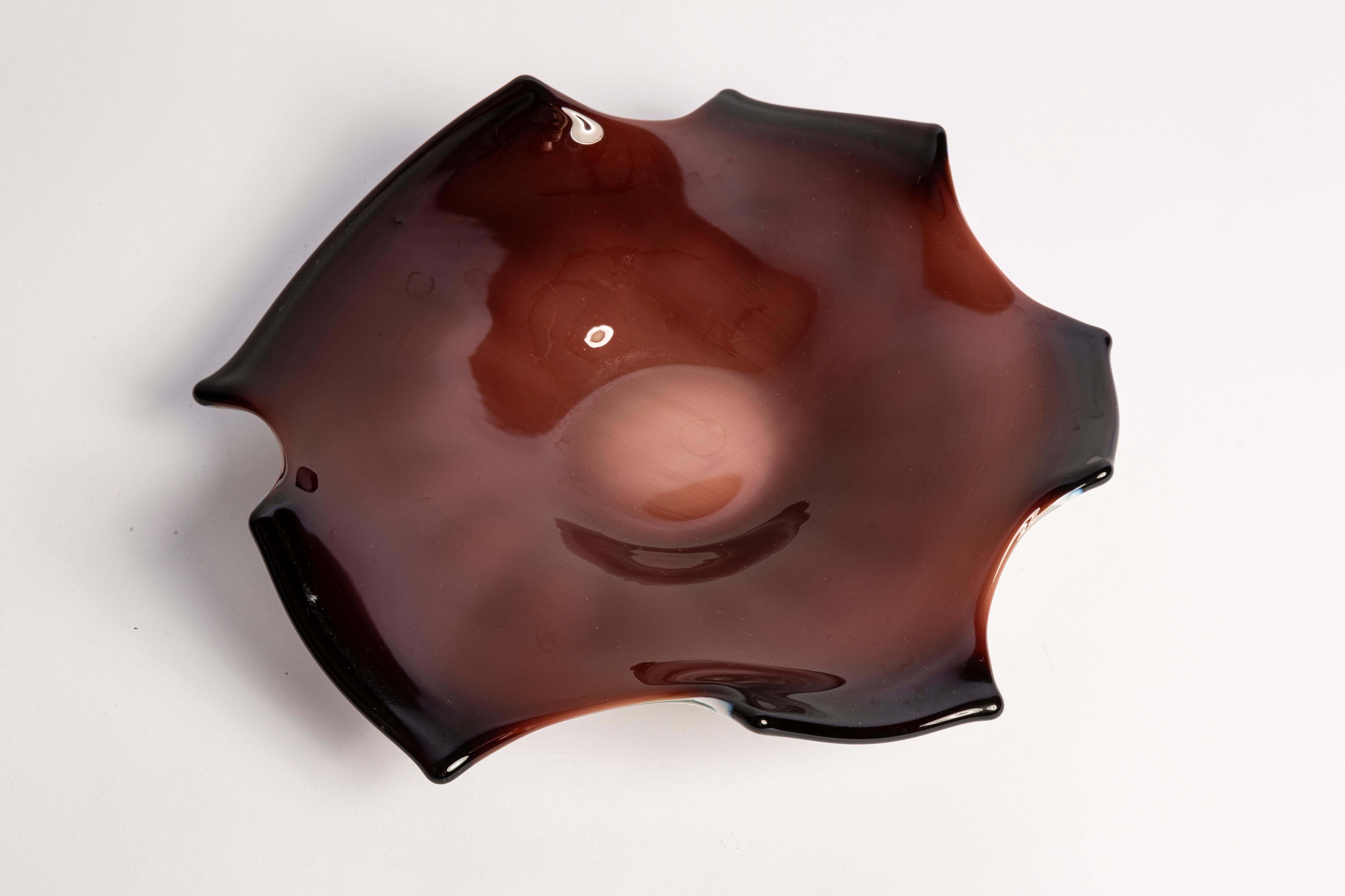 Italian Mid Century Brown Chocolate Glass Bowl Ashtray Element, Italy, 1970s For Sale