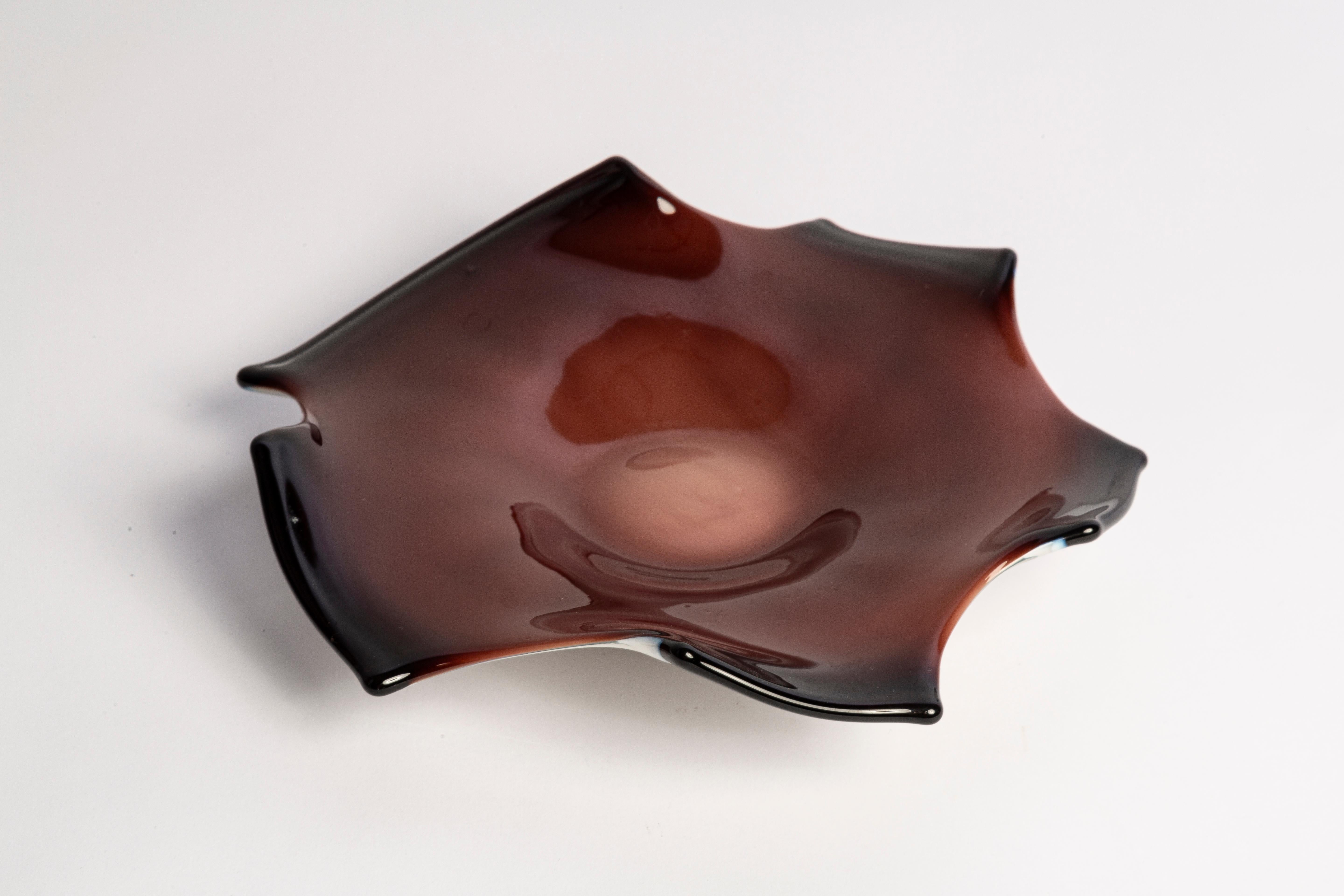 20th Century Mid Century Brown Chocolate Glass Bowl Ashtray Element, Italy, 1970s For Sale
