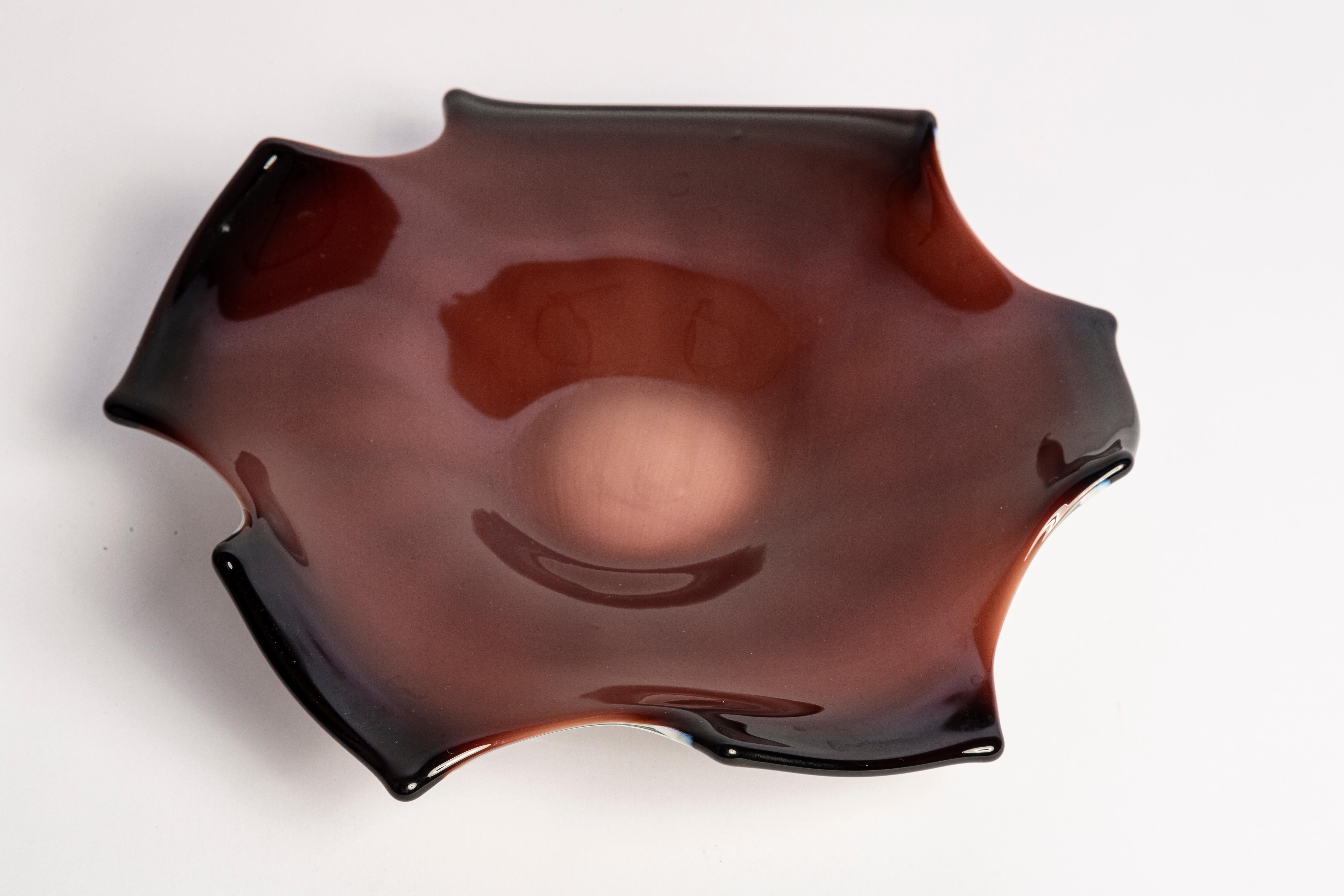 Crystal Mid Century Brown Chocolate Glass Bowl Ashtray Element, Italy, 1970s For Sale