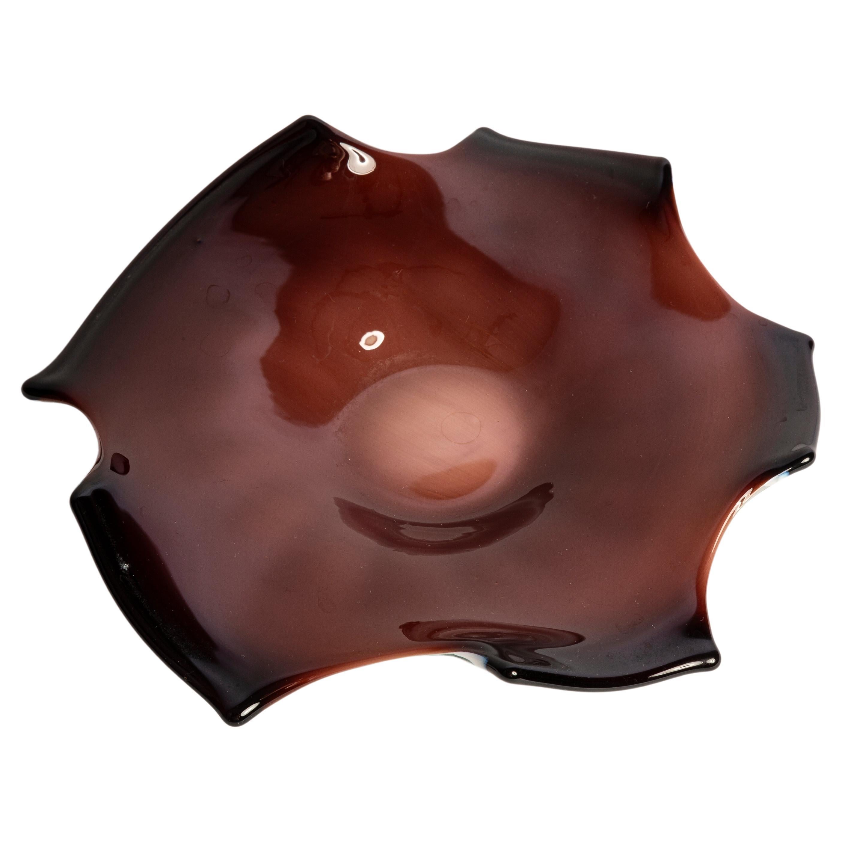 Mid Century Brown Chocolate Glass Bowl Ashtray Element, Italy, 1970s For Sale