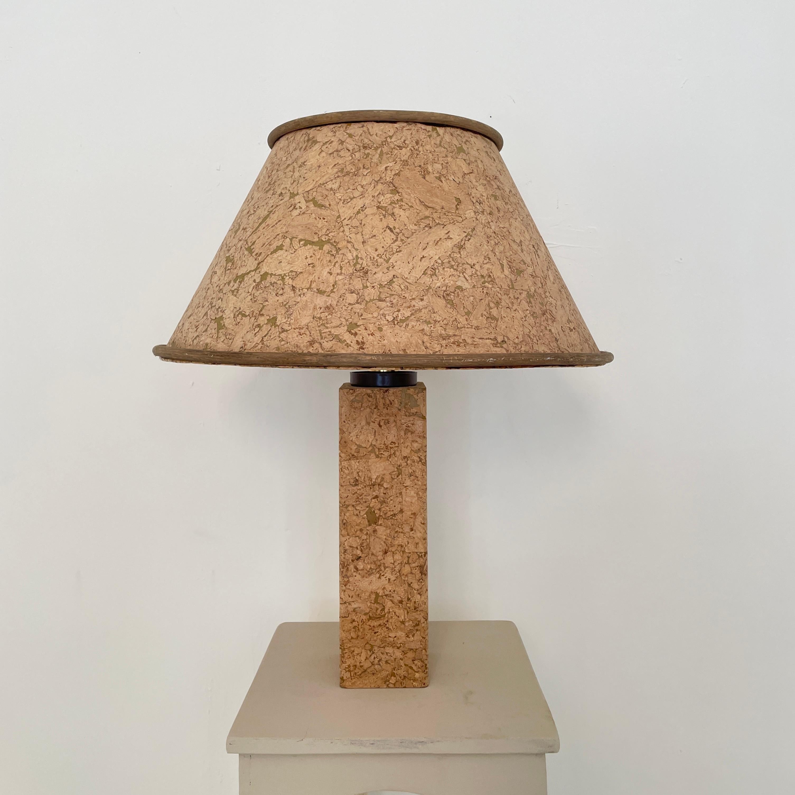 Mid-Century Modern Mid Century Brown Cork Table Lamp with Round Shade Style of Ingo Maurer, 1970s