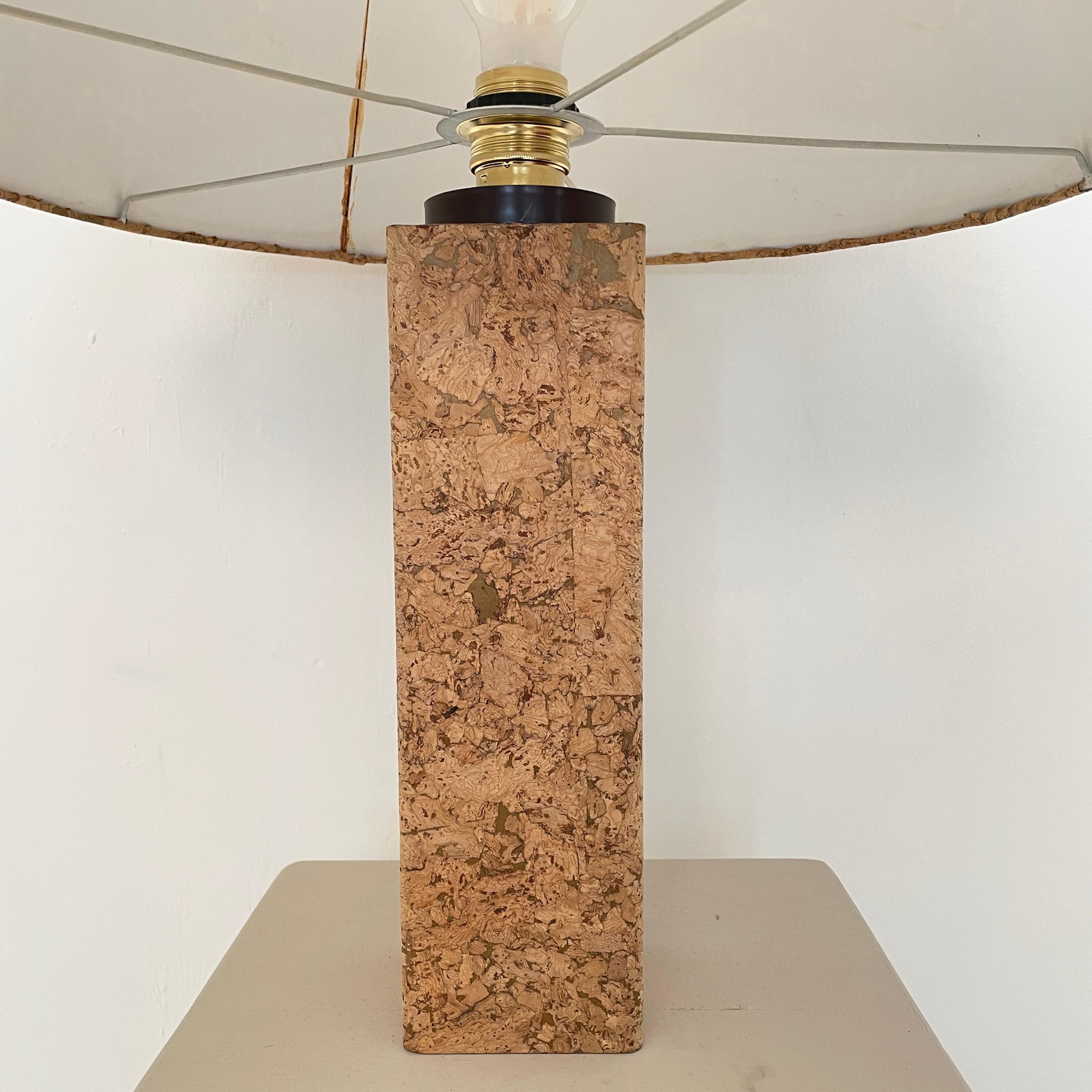German Mid Century Brown Cork Table Lamp with Round Shade Style of Ingo Maurer, 1970s
