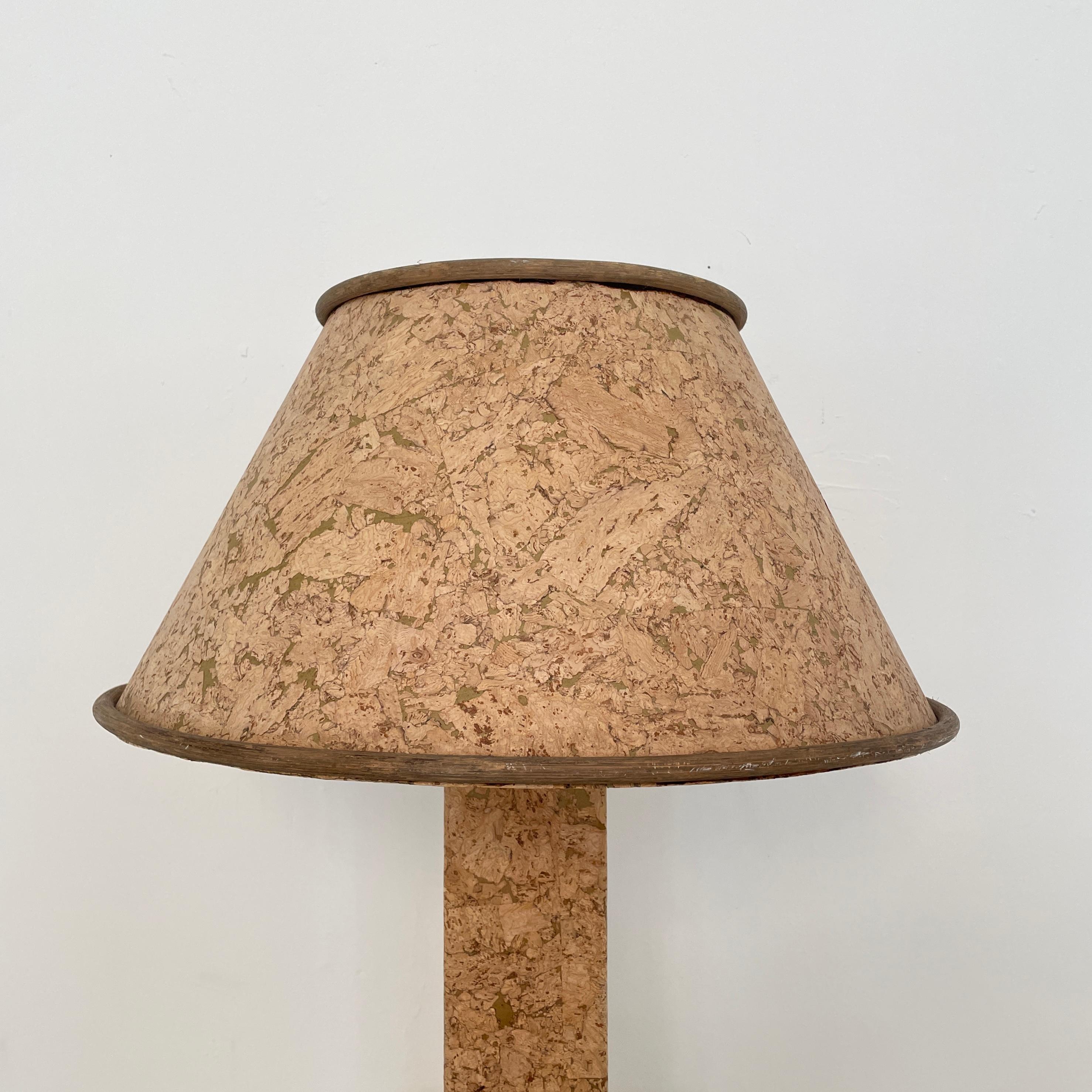 Late 20th Century Mid Century Brown Cork Table Lamp with Round Shade Style of Ingo Maurer, 1970s