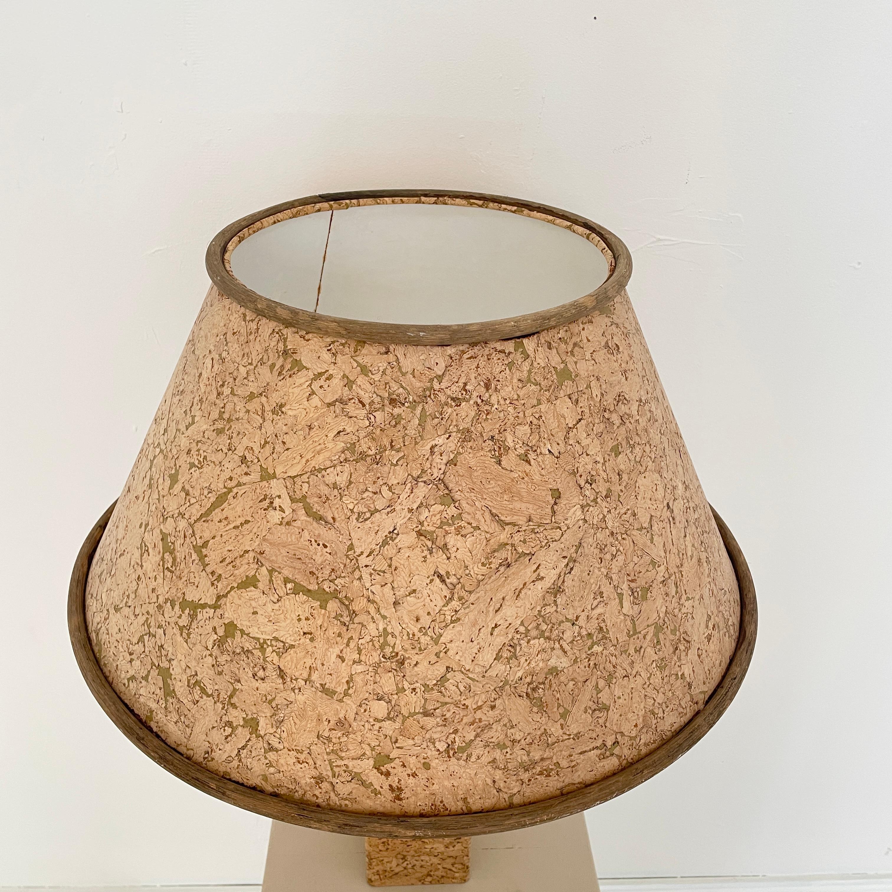 Wood Mid Century Brown Cork Table Lamp with Round Shade Style of Ingo Maurer, 1970s